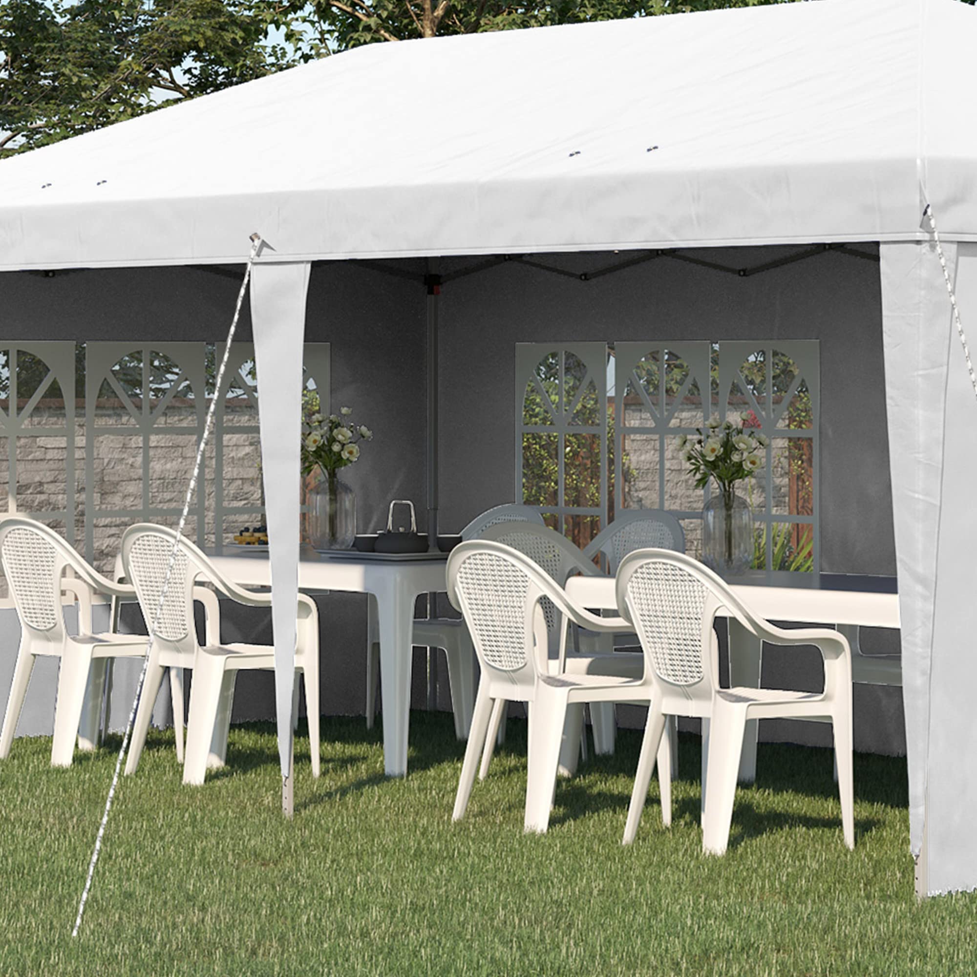 Outsunny Gazebo 6x3 m Pop Up Pieghevole Regolabile in Altezza Bianco | Gazebo da Giardino, Finestre, Pareti Removibili, Borsa per Trasporto, Acciaio, Poliestere