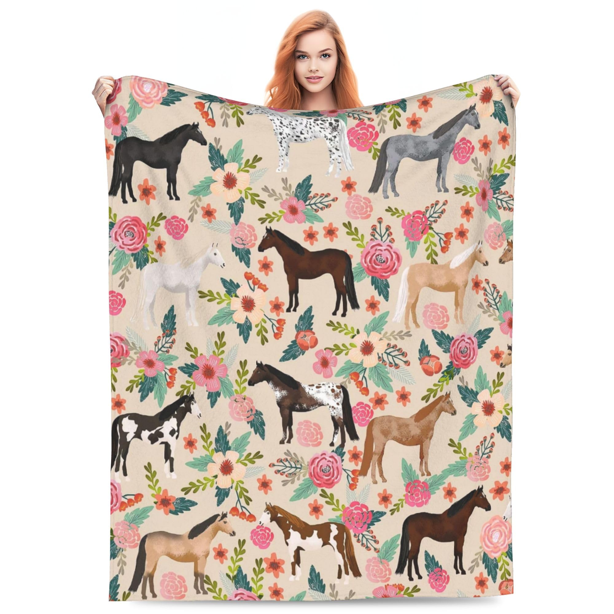 Xinvast Brown Horse Horse Blanket Animal Throw Blanket Super Soft Flannel Fleece Throw Blanket Lightweight Plush Fuzzy Bed Blanket For Couch 50"X60"