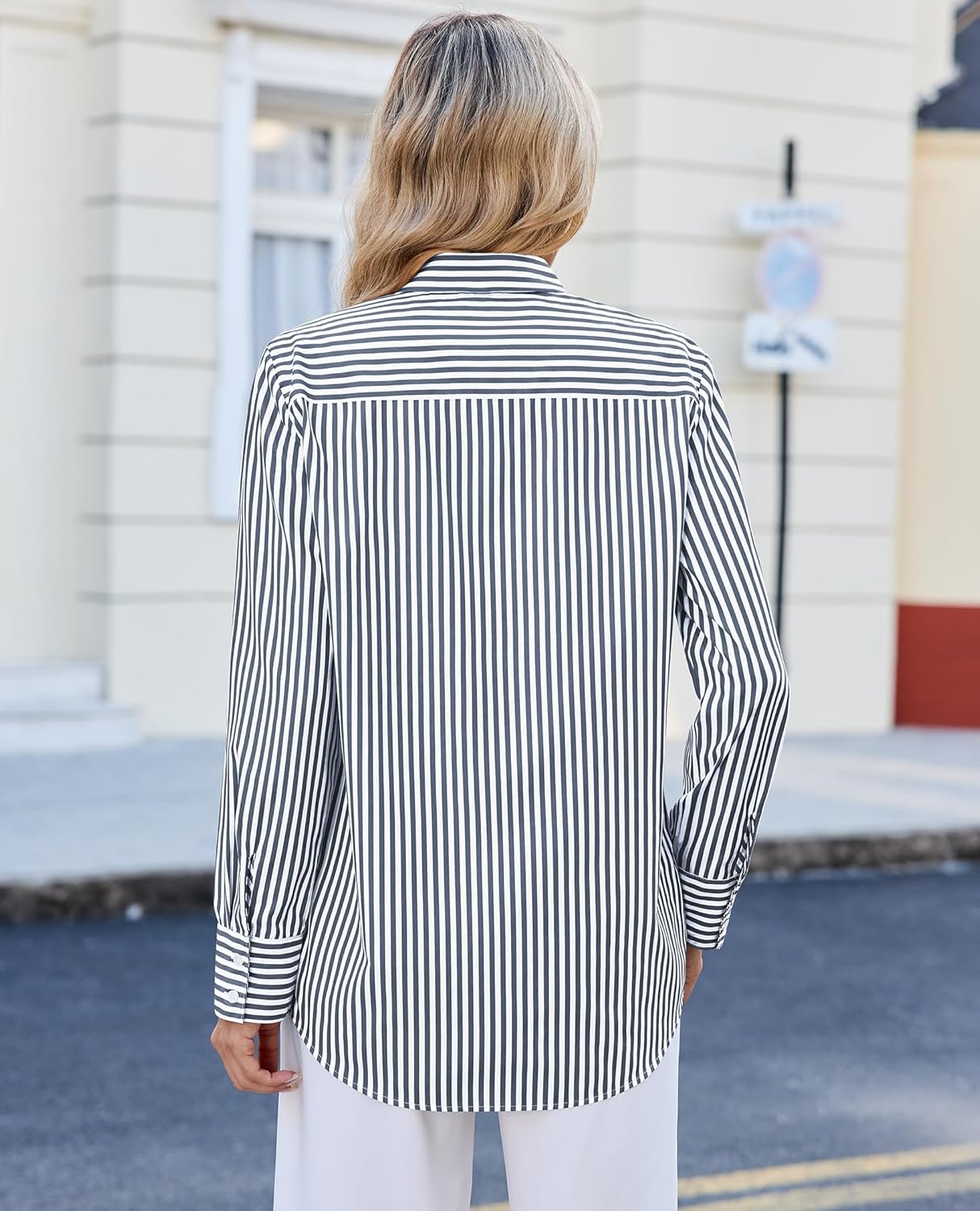 siliteelon Striped Button Down Shirts for Women Dress Shirts Long Sleeve Casual Collared Office Work Shirt with Pocket - Image 5
