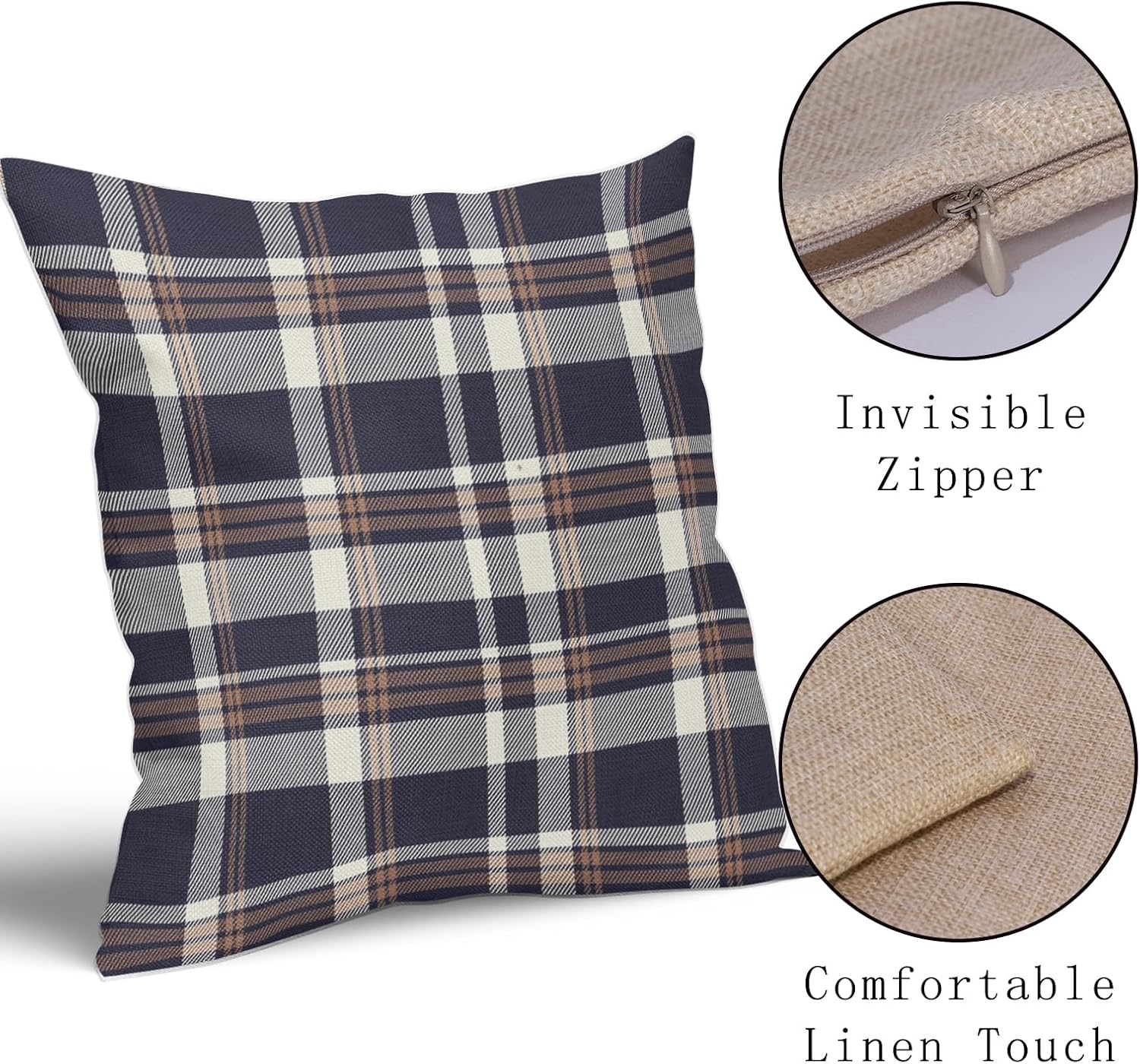 Dusty Blue Brown Plaid Pillow Covers 24x24 Set of 2 Buffalo Plaid Tartan Pattern Print Decorative Outdoor Pillowcases Holiday Farmhouse Throw Cushion Case Couch Sofa Bed Decor