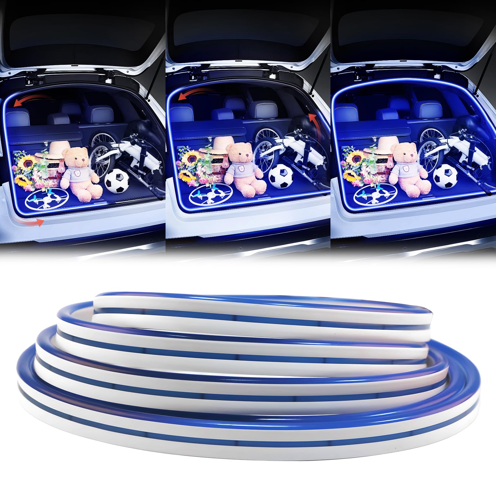 Tira de Luz para Maletero de Coche con Flujo Dinámico, Tira de Luces LED de Corte Flexible para Maletero Tira de Luces Interiores LED para Coche SUV Camion (Azul, 4 m / 158 in)