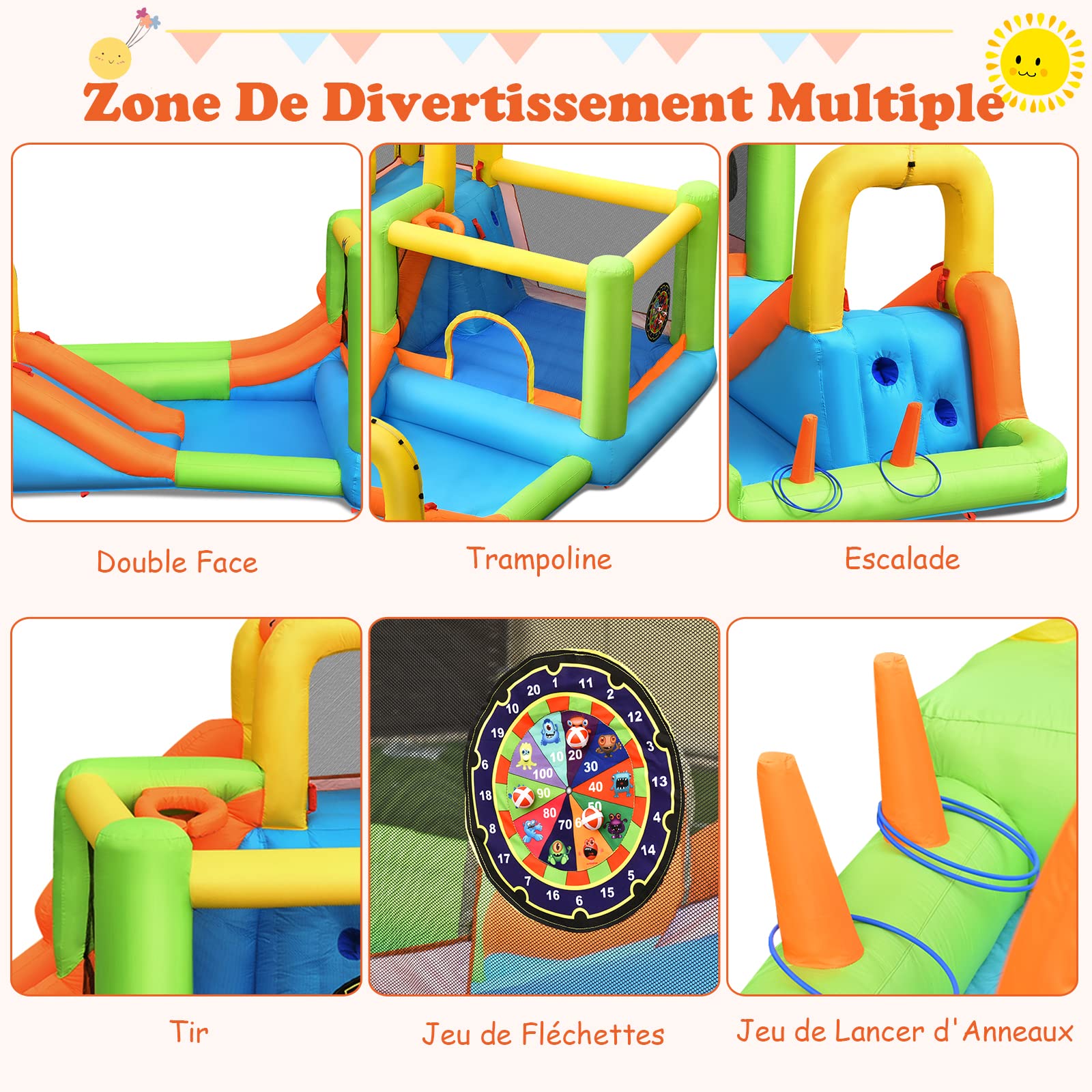 GOPLUS Castillo Hinchable para Niños, Hinchable Grande con Piscina, Pistola de Agua Tobogán Acuático, Adecuado de 3 a 10 Años, ‎504 x 295 x 217 cm