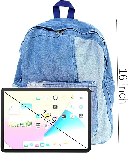 Miniatura 7 de YunZh Mochila de mezclilla estilo casual ligero jeans mochilas clásicas retro viaje mochila, C-azul claro Más grande, Mochilas Daypack