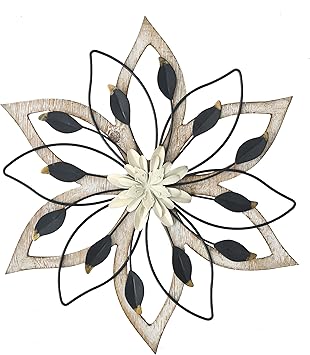 Remenna Whitewash Flowers Wood Wall Decor، Metal Rustic Wall Art Farmhouse Wall Decorations Multi Floral Hanging Decor for Bathroom غرفة المعيشة مكتب المنزل حديقة المطبخ