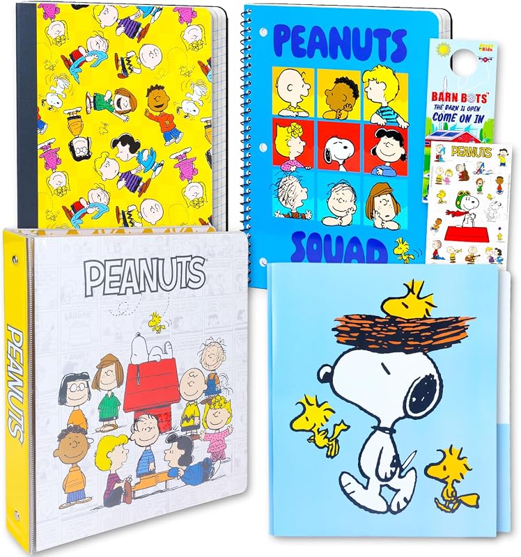 Peanuts School Supplies Bundle - Binder, Notebooks, Folder for Kids Adults | 4 Pc Set w Snoopy Binder, Note Book, Composition Book, Organization Folder, Stickers, More | Classroom School Essentials