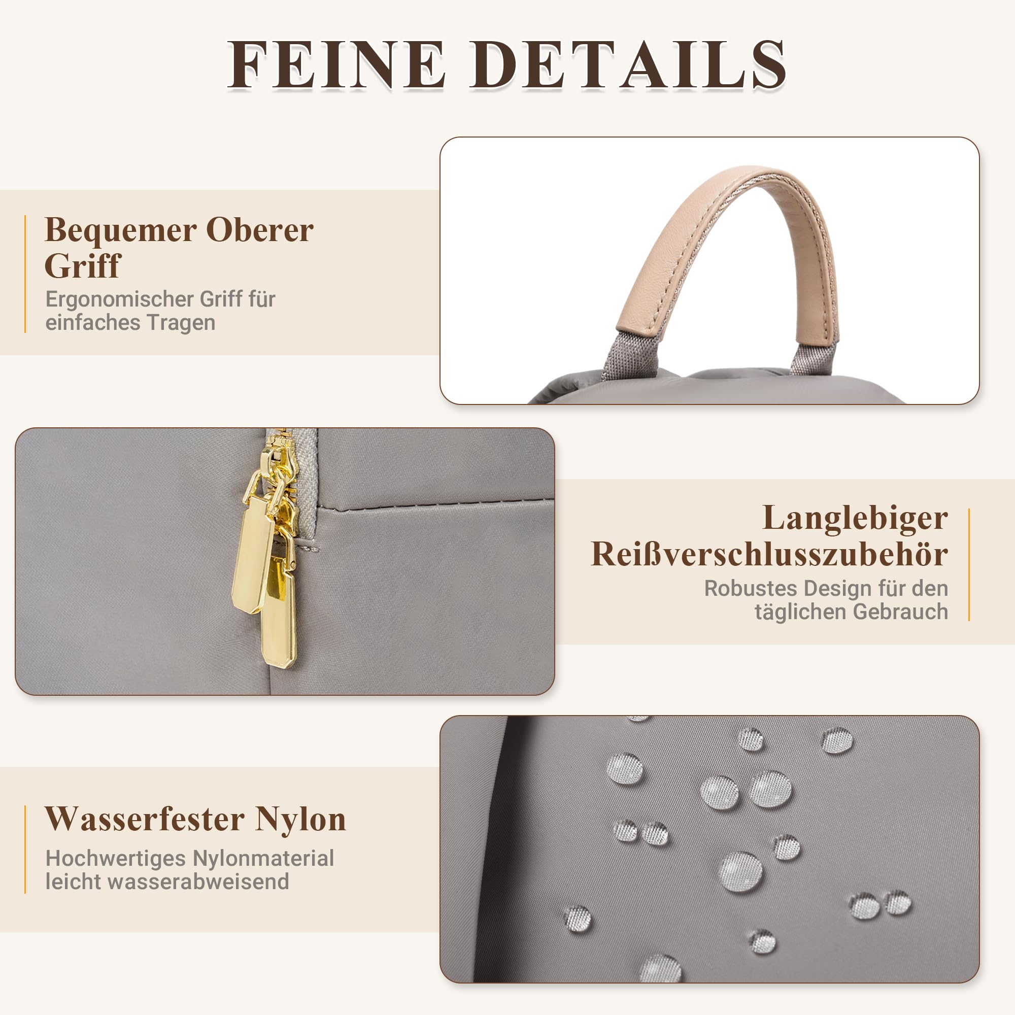 DIRRONA Damenrucksack Modern Leicht, Laptop Rucksack 14 Zoll Tagesrucksack Damen Elegant Rucksack Uni Rucksack Diebstahlsicher Damen Groß Arbeit Reisen Freizeit GeschäFt Sanftes Taupe