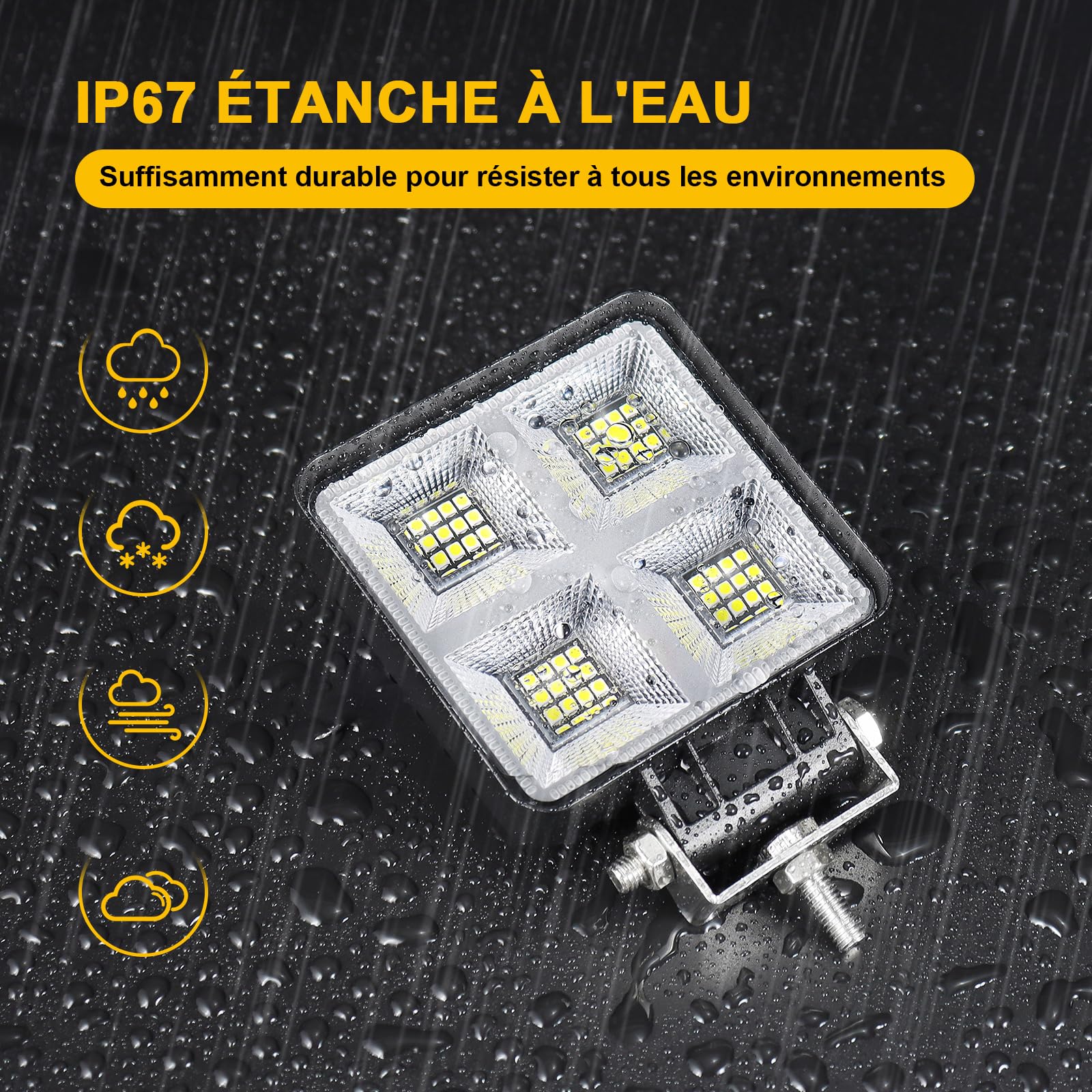 Dinfu Phare de Travail à LED, 2 x 160W 4" LED Projecteur LED IP68 Phares Longue Portee led Spot Flood Lumière de recul pour Voiture Camion Tracteur SUV Bateau