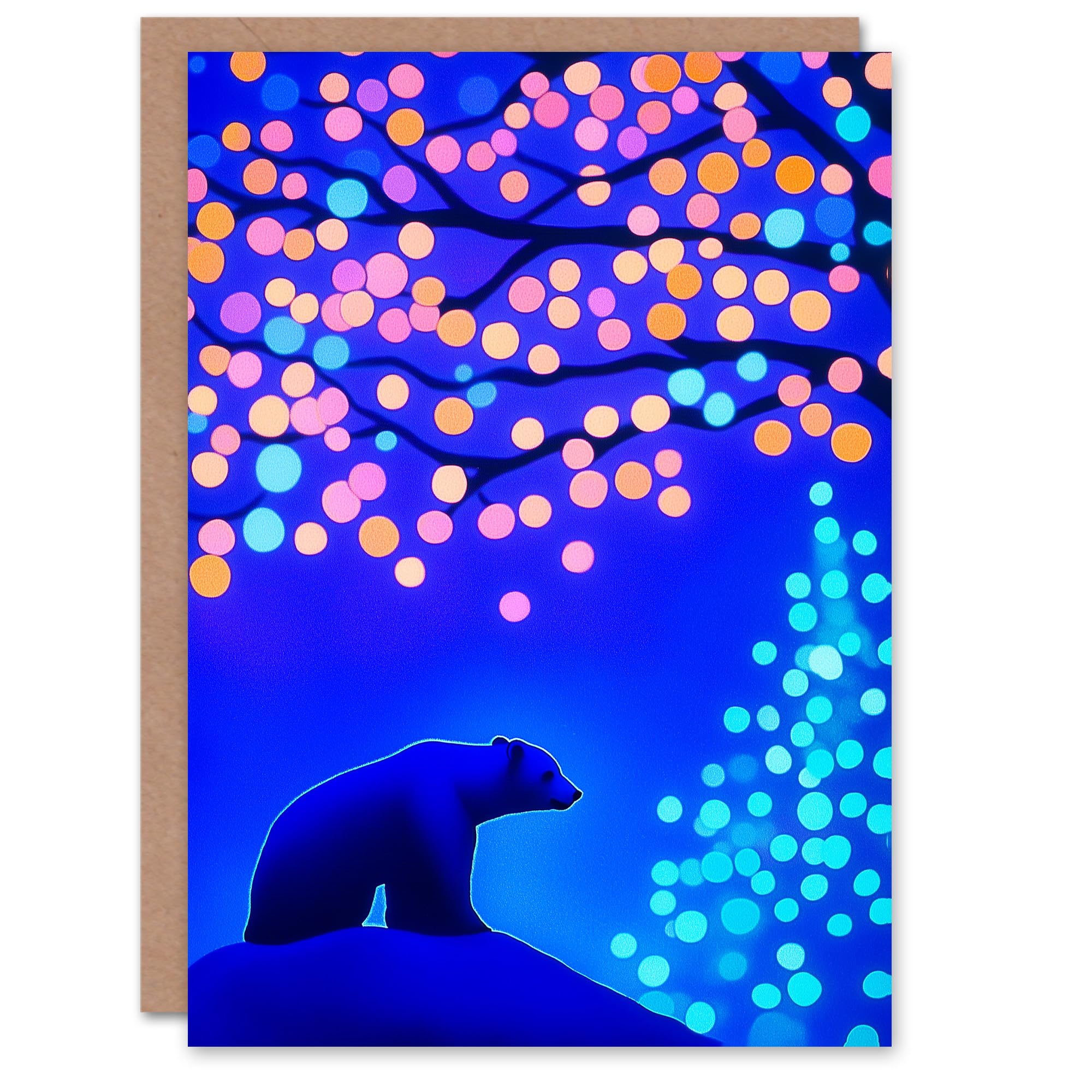 Winter Wonderland Tree Fairy Lights Polar Bear Festive Xmas Christmas Card