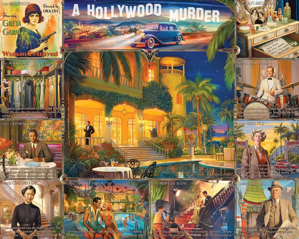 White Mountain Puzzles Hollywood Murder Mystery 1000 Piece Jigsaw Fun Collage Puzzle