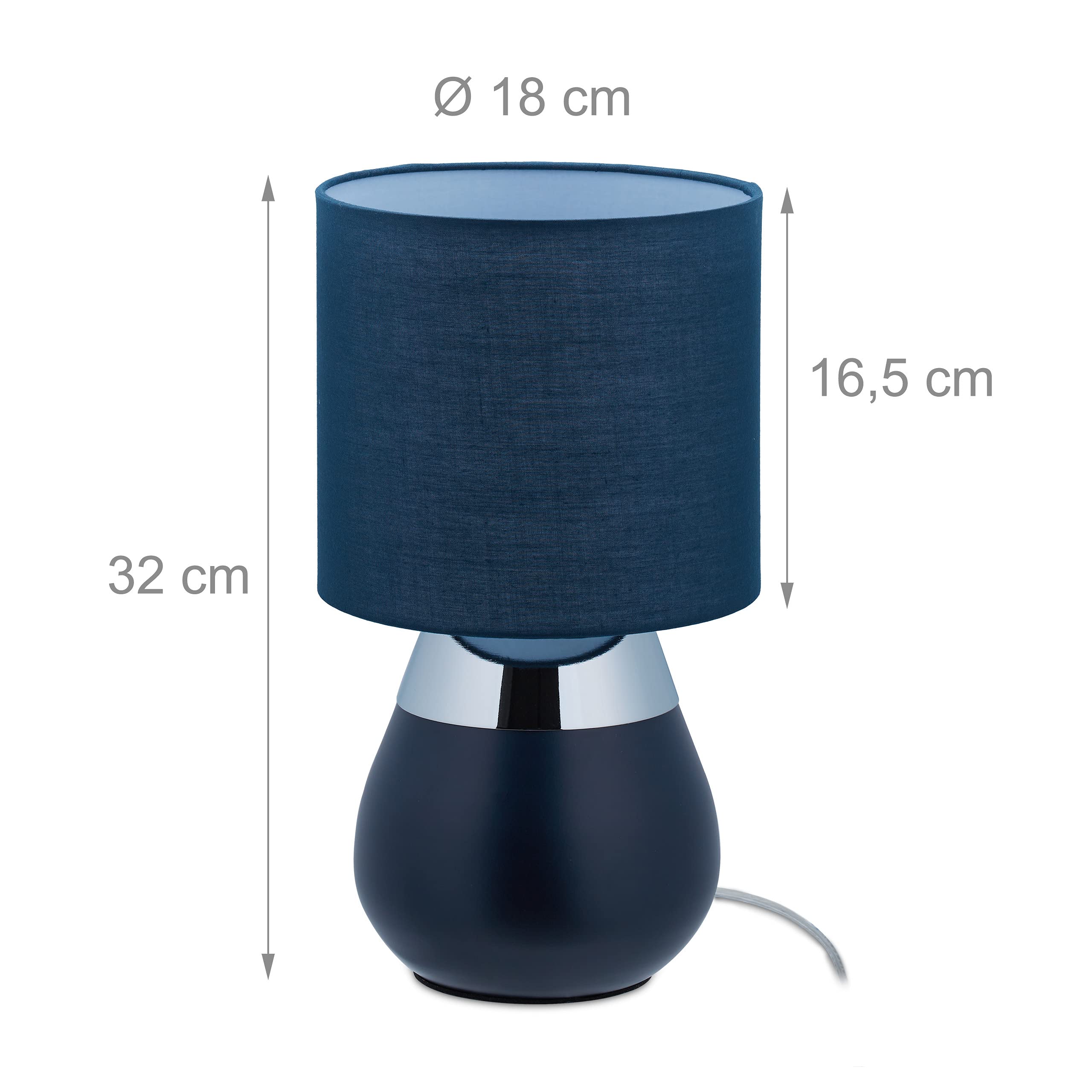 Relaxdays Lampada da Tavolo, Luce Indiretta con Funzione Touch, Abat Jour con Paralume, H x D: 32 x 18 cm, Blu Scuro