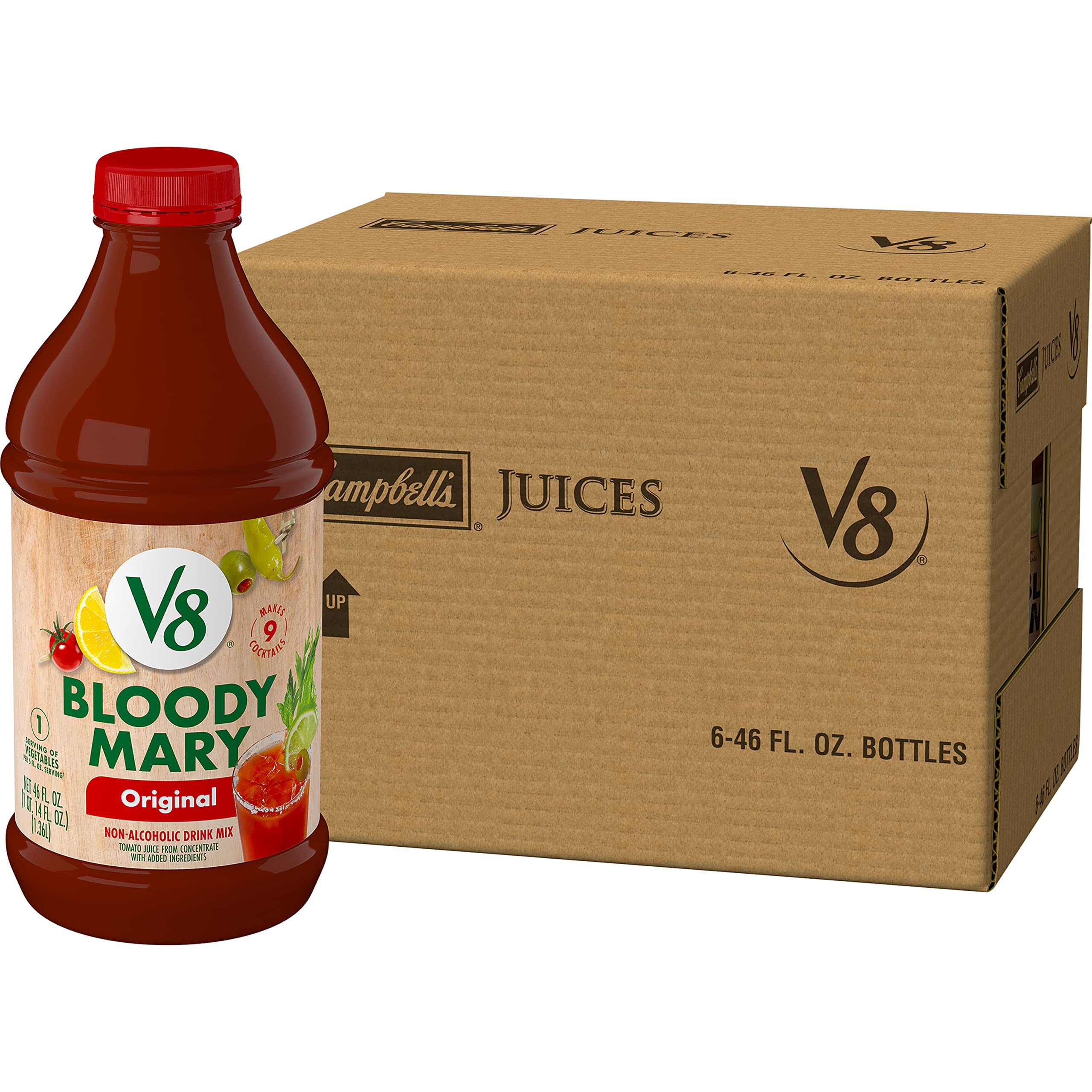 Buy V8 Bloody Mary Mix, Vegetable Juice for Bloody Mary Cocktails, 46 FL OZ Bottle (Pack of 6
