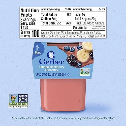 Vista 139 de Gerber 2nd Foods - Alimento para bebés, mezcla de puré de piña y pera, natural y sin OMG, tarros de 4 onzas, 2 paquetes con 8 unidades (16 unidades).