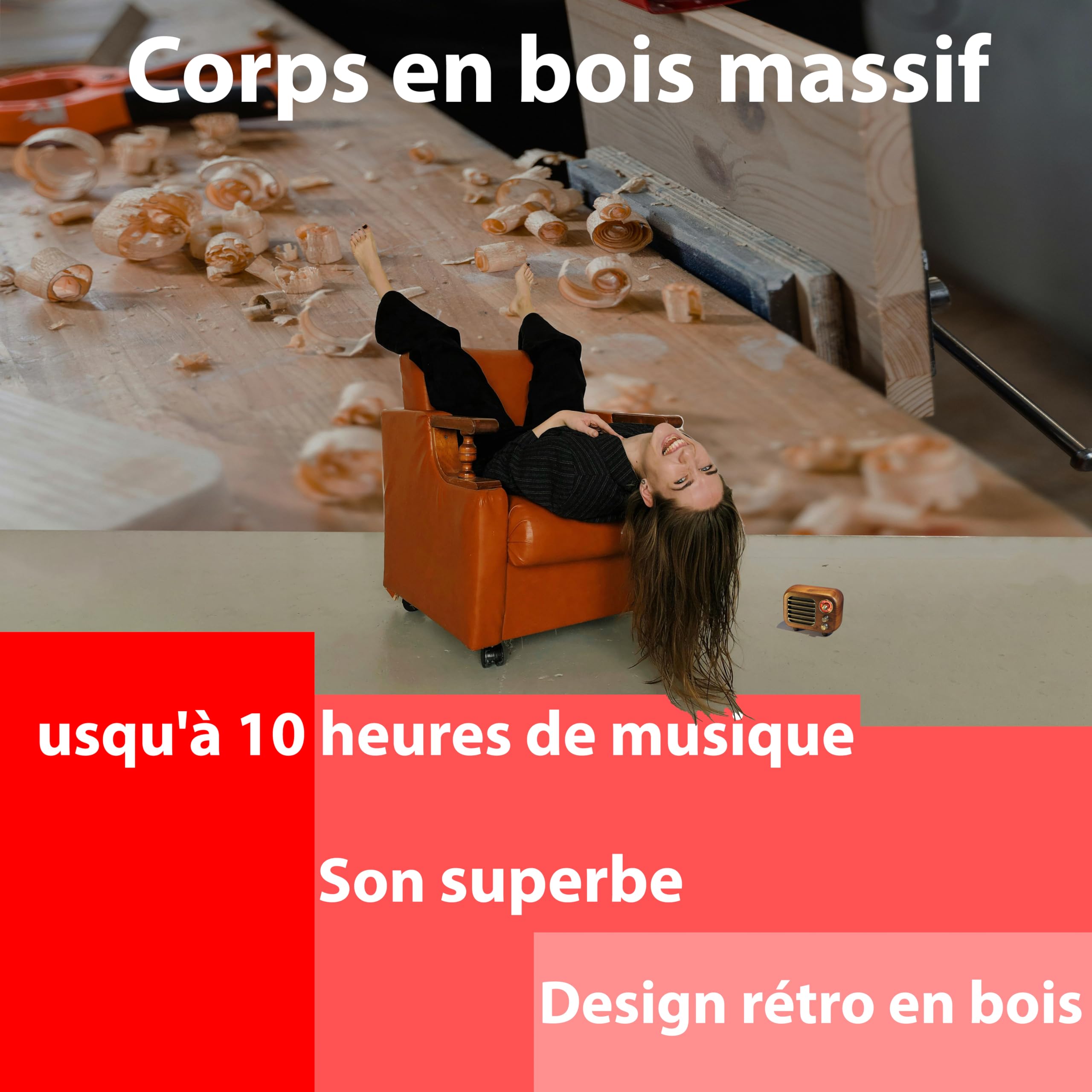 Opis Radio 3 – Petite Radio Portable Rechargeable, dotée de FM et Bluetooth, idéale pour la Maison et Le Chantier, au Style d'un Ancien Poste Radio en Bois (Merisier)
