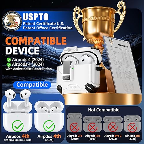 Miniatura 2 de Inesore Funda compatible con AirPods 4 con soporte para teléfono y kit de limpieza, compatible con MagSafe, bloqueo automático magnético para