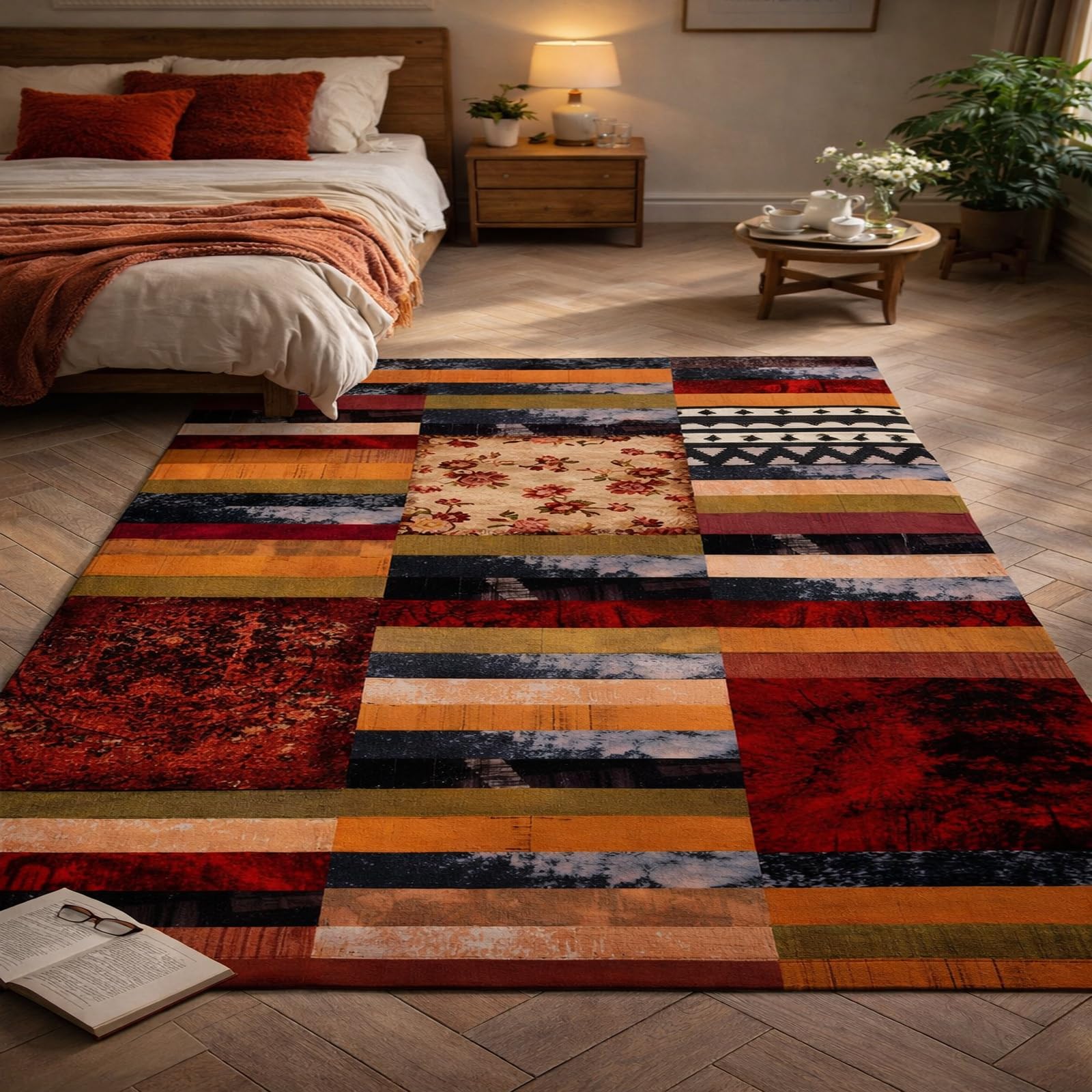 Tapis de salon géométrique abstrait multicolore vintage 110x180 cm