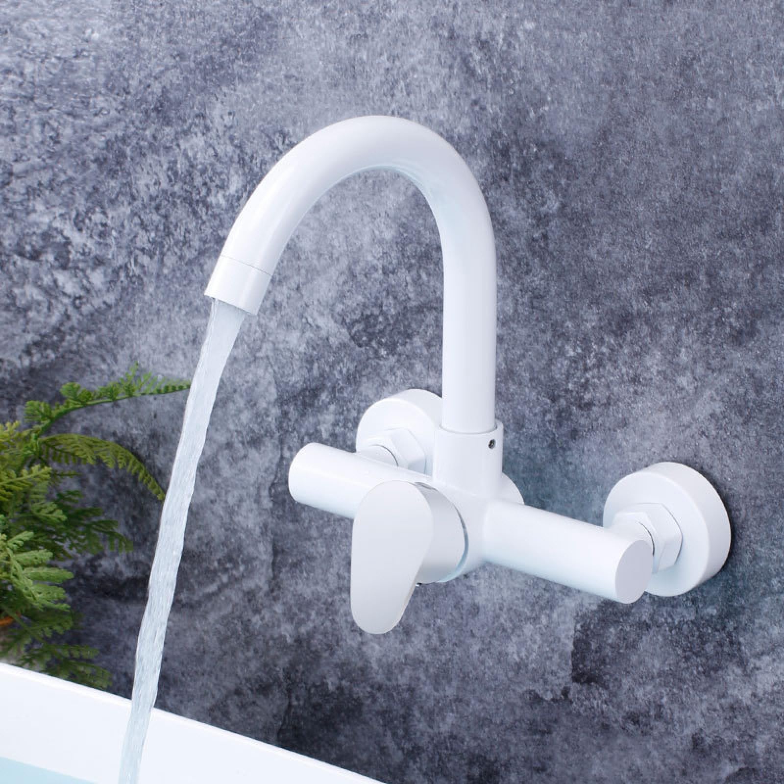 Rubinetti Lavabo A Muro Rubinetto A Parete Bianco In Acciaio Inossidabile 304 Per Lavabo Caldo E Freddo Lavabo Da Cucina Balcone Pieghevole Universale Stile Curvo
