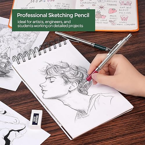 Miniatura 3 de Nicpro Juego de 4 lápices mecánicos de alta calidad de 0.08 pulgadas, 108 repuestos de plomo de colores y negros (HB 2B), lápiz de carpintero Art