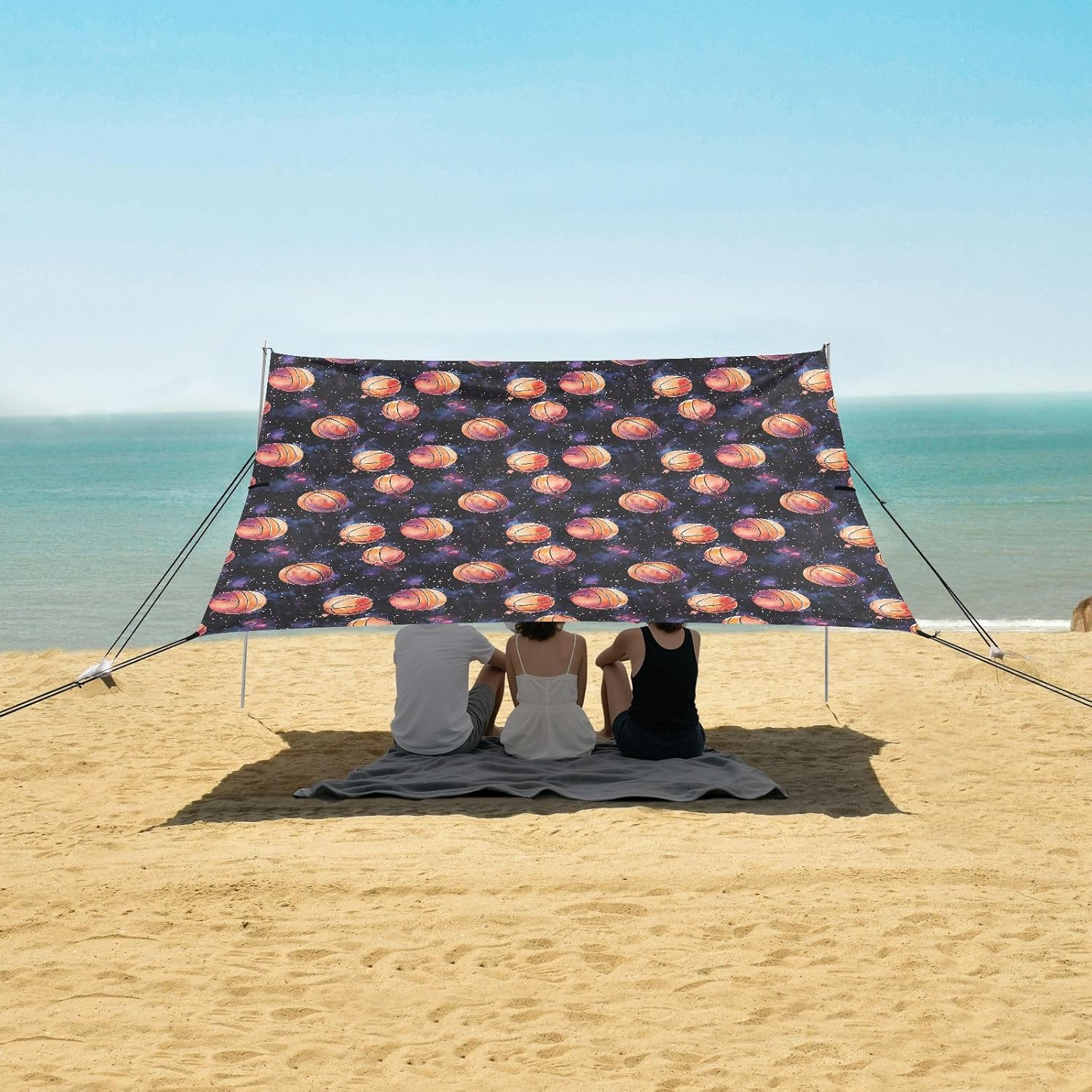 ALAZA Basketball Starry Beach Tent Sun Shelter UPF50+ Protection Beach Shade Canopy w/ 4 Sandbags for Outdoor Camping, Fishing, Backyard Fun, Picnic, 10x9 ft