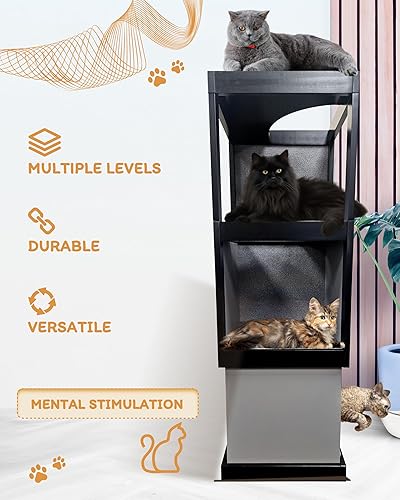 Miniatura 6 de Skywin Moderno poste rascador para gatos negrogris, torre de escalada para gatos, ideal para soporte de gato, casa de gato o rascador de gatos,