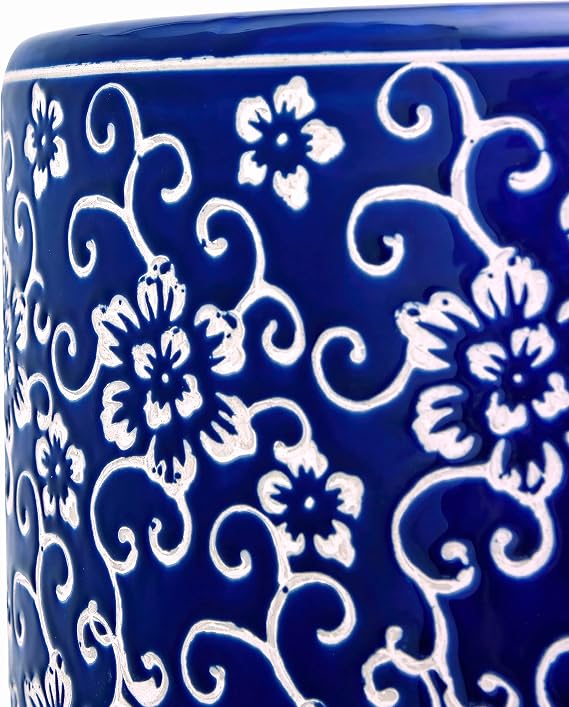Red Lantern 24 White Flowers on Blue Umbrella Stand