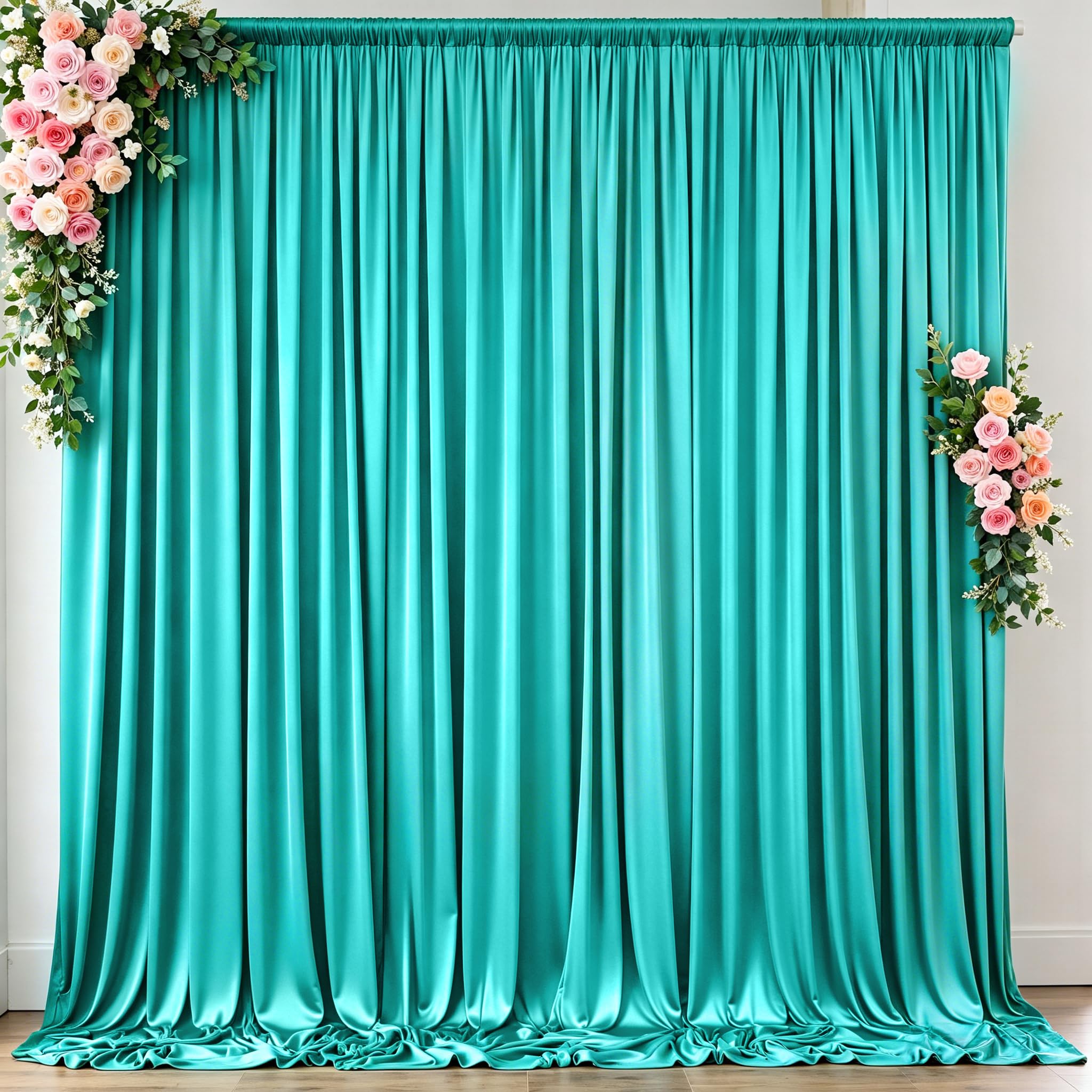 Photo 1 of 10 ft x 10 ft Wrinkle Free Turquoise Backdrop Curtain for Parties, Thick Polyester Teal Photo Backdrop Drapes,2 Panels 5ft x 10ft for Baby Shower Wedding Engagement Birthday Mermaid Party