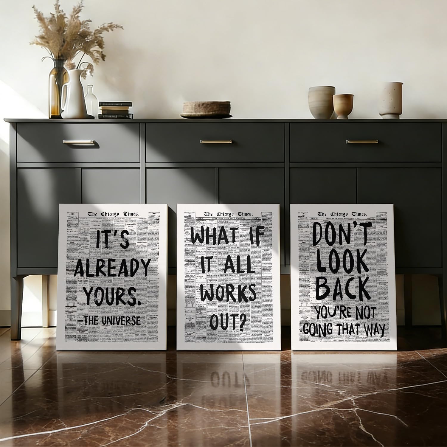3Pcs Of Black And White Retro Newspaper Canvas Wall Art Fashion Inspirational Quotes Wall Decoration Positive Affirmation Quotes Pictures Paintings Minimalist Posters Prints Decoration 16x24 Inch