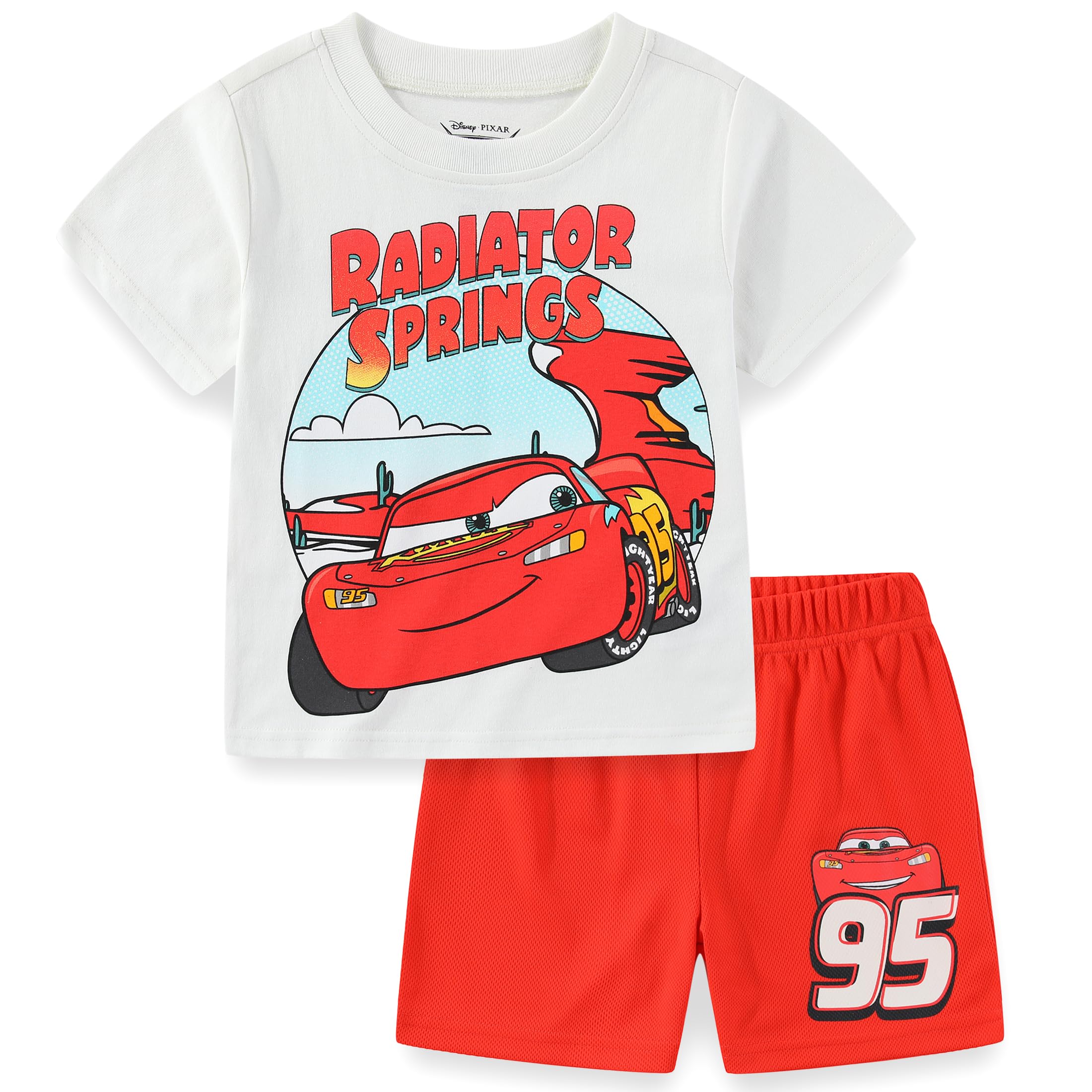 Disney Cars Lightning McQueen Boys 2 Piece Short Sleeve T-Shirt and Shorts Set for Toddlers