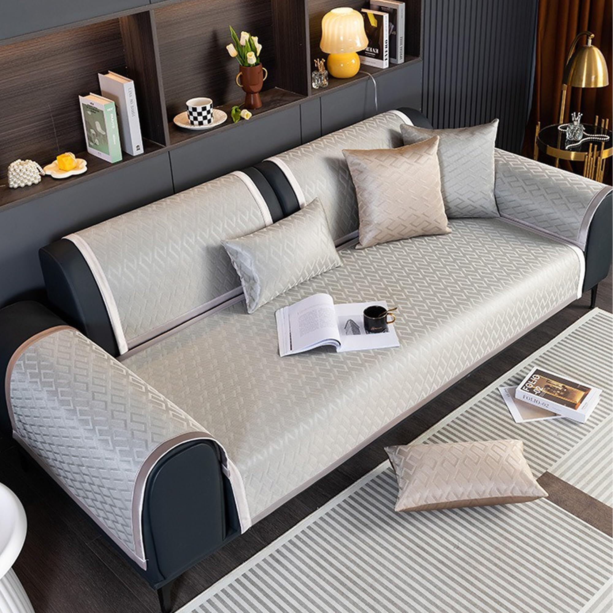 Upgraded Couch Covers - Kühlender Sofabezug im modernen Stil for 2-, 3-, 4-Kissen-Couch, Sommer-Kühlcouchbezug, rutschfest, waschbar, Sofabezug, L/U-förmiger Sofabezug, Sofaschutz for Hunde(B2,110*210