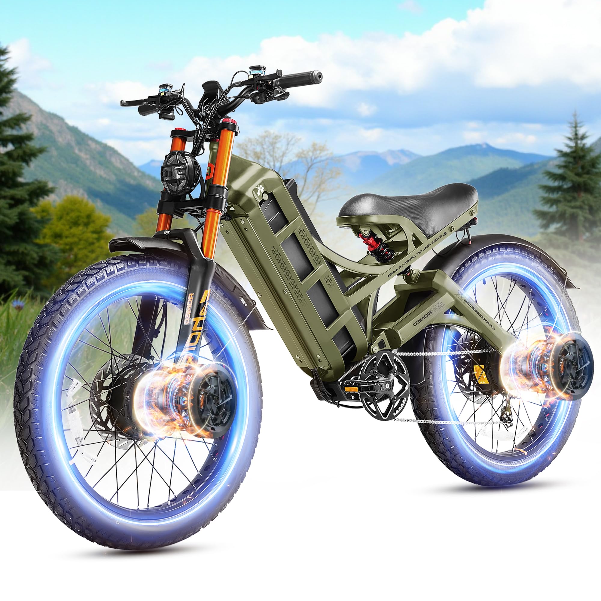 eAhora Romeo Pro 2 [2025 Version] Electric Bike for Adults, 4000W 46MPH Dual Motor Electric Bike,52V 70Ah 200+ Miles Long Range Ebike,26*4.0'' Fat Tire Electric Mountain Bike, Full Suspension& UL2849