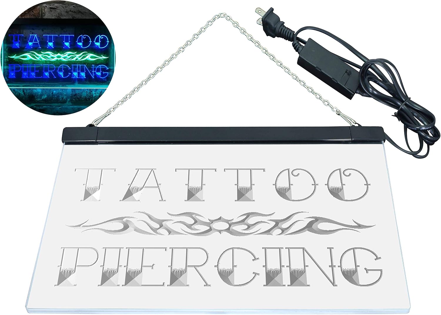 ADVPRO Tattoo Piercing Illuminated Dual Color LED Neon Sign Green & Blue 12" x 8.5" st6s32-i0559-gb