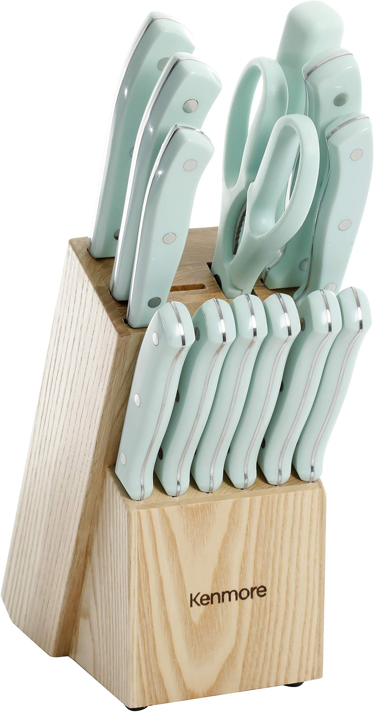 Kenmore Kane Stainless Steel Cutlery Knife Block Set, 14-Piece, Glacier Blue