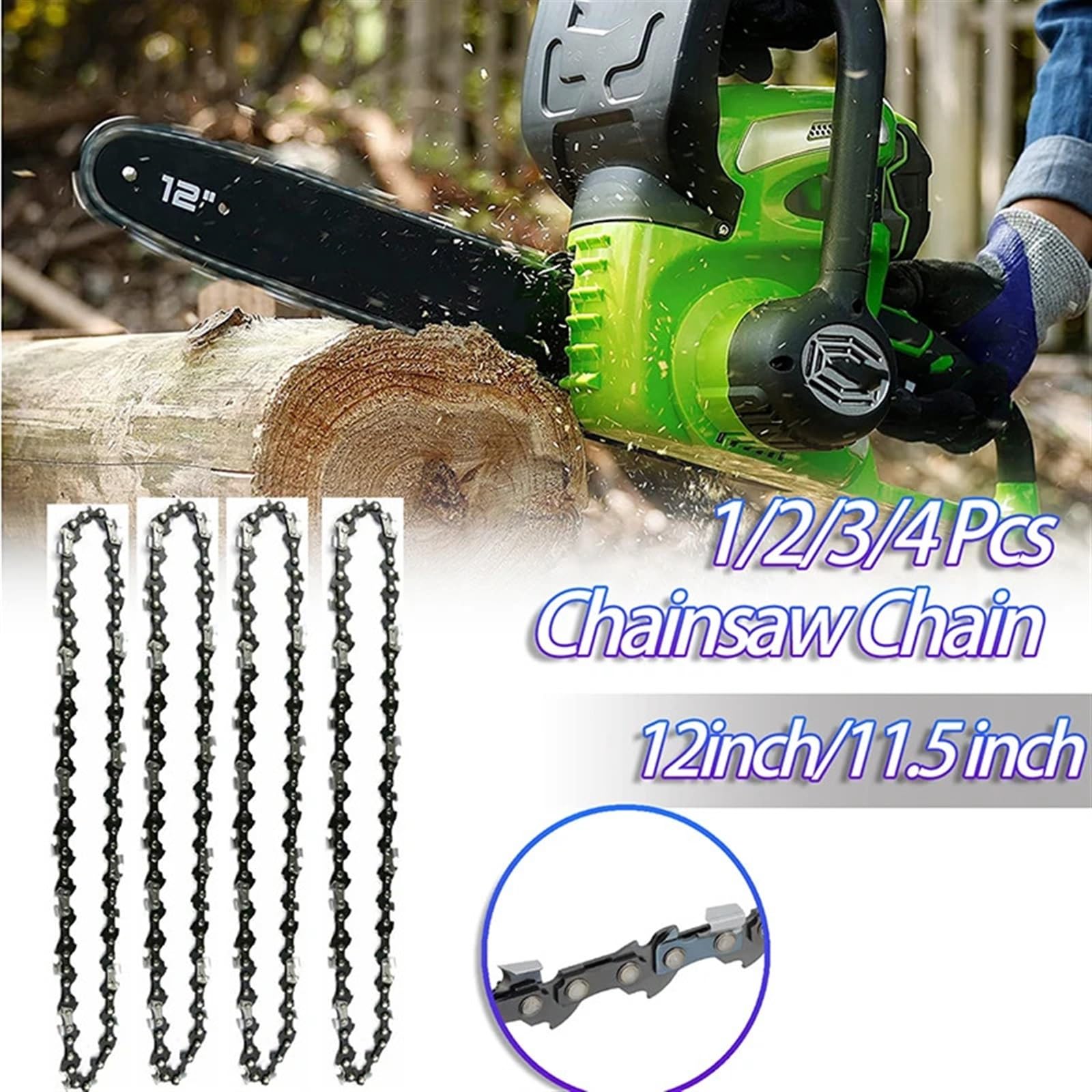 Cadena de Motosierra de 16 Pulgadas, Cadena de Motosierra, Cadena 1/2/3/4 Piezas 12 Pulgadas 44DL 22 Cortador 3/8 LP Calibre .050 for Sierra eléctrica(1x Chain)