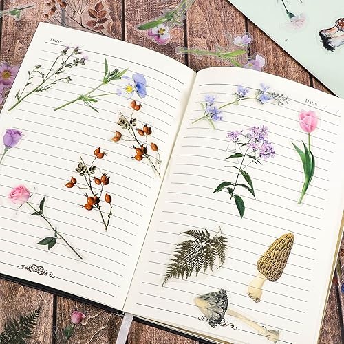 Miniatura 25 de 80 piezas de calcomanías de flores naturales para álbumes de recortes, calcomanías autoadhesivas para álbumes de recortes, suministros para diario
