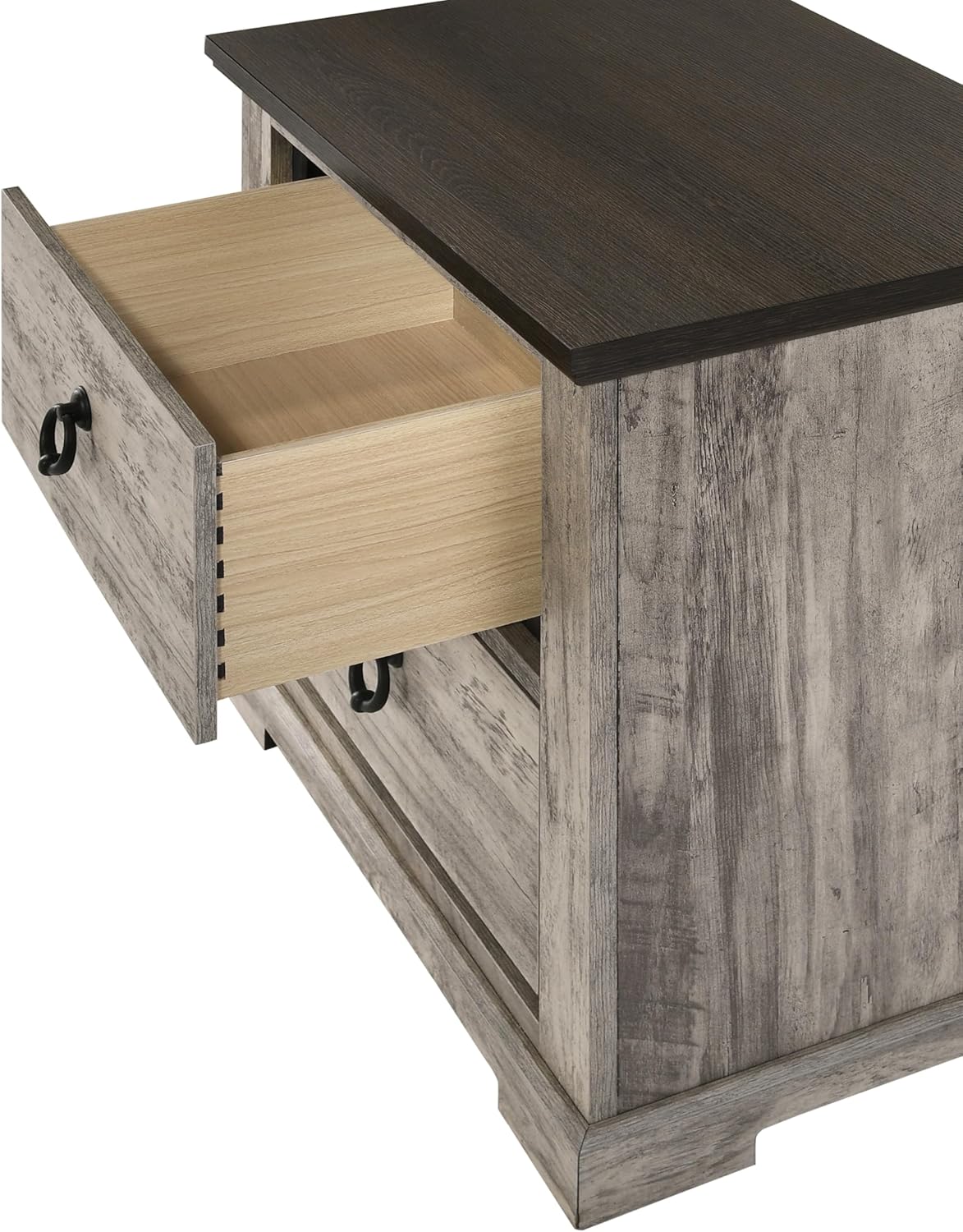 Generic Rustic Gray Poster King Size 6pc Panel Bed Set Storage Wooden Master Bedroom Furniture, Grey