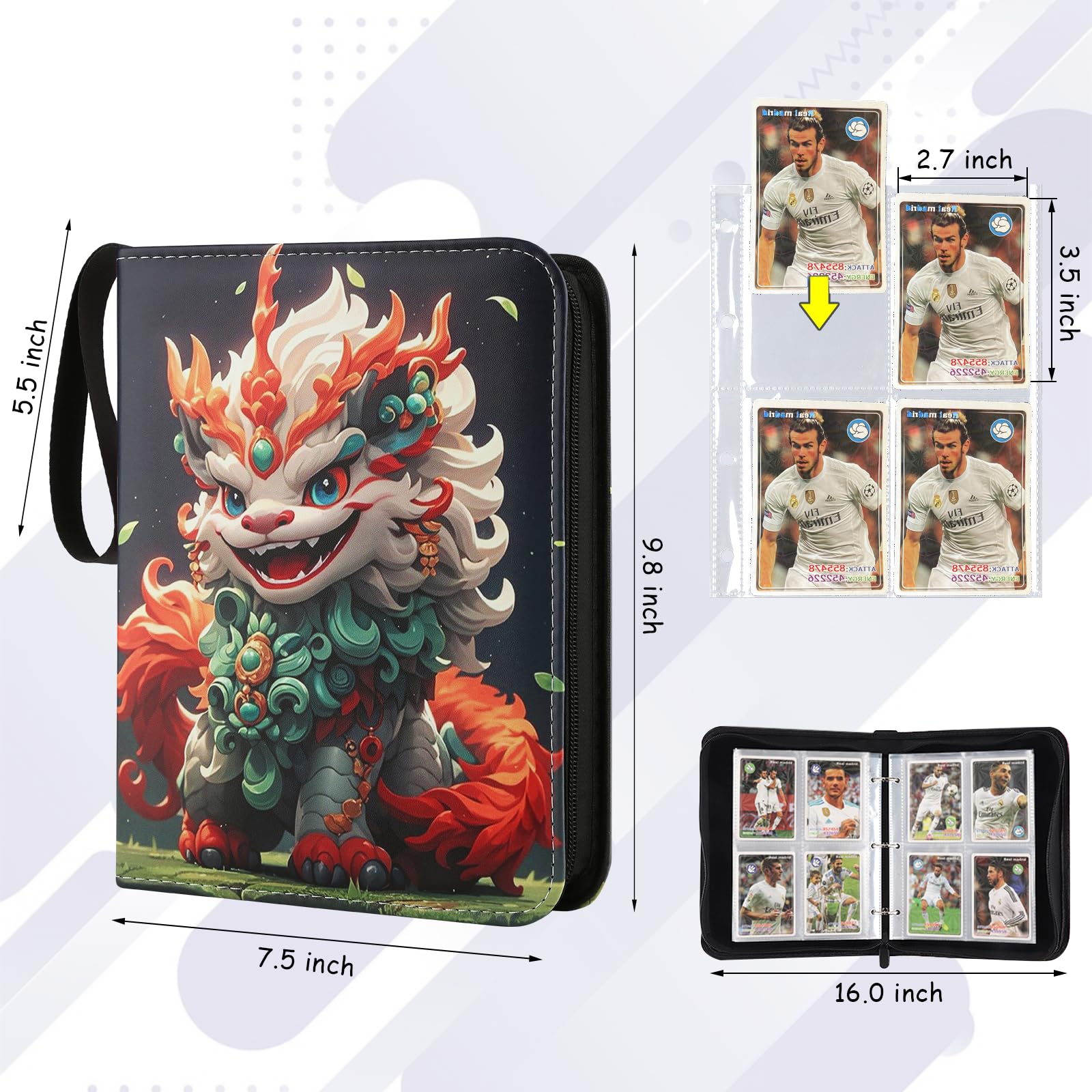 Raccoglitore per carte collezionabili con 4 tasche, 400 tasche, per collezionisti di carte collezionabili sportive, per ragazzi e ragazze, giocattoli, idea regalo, verde