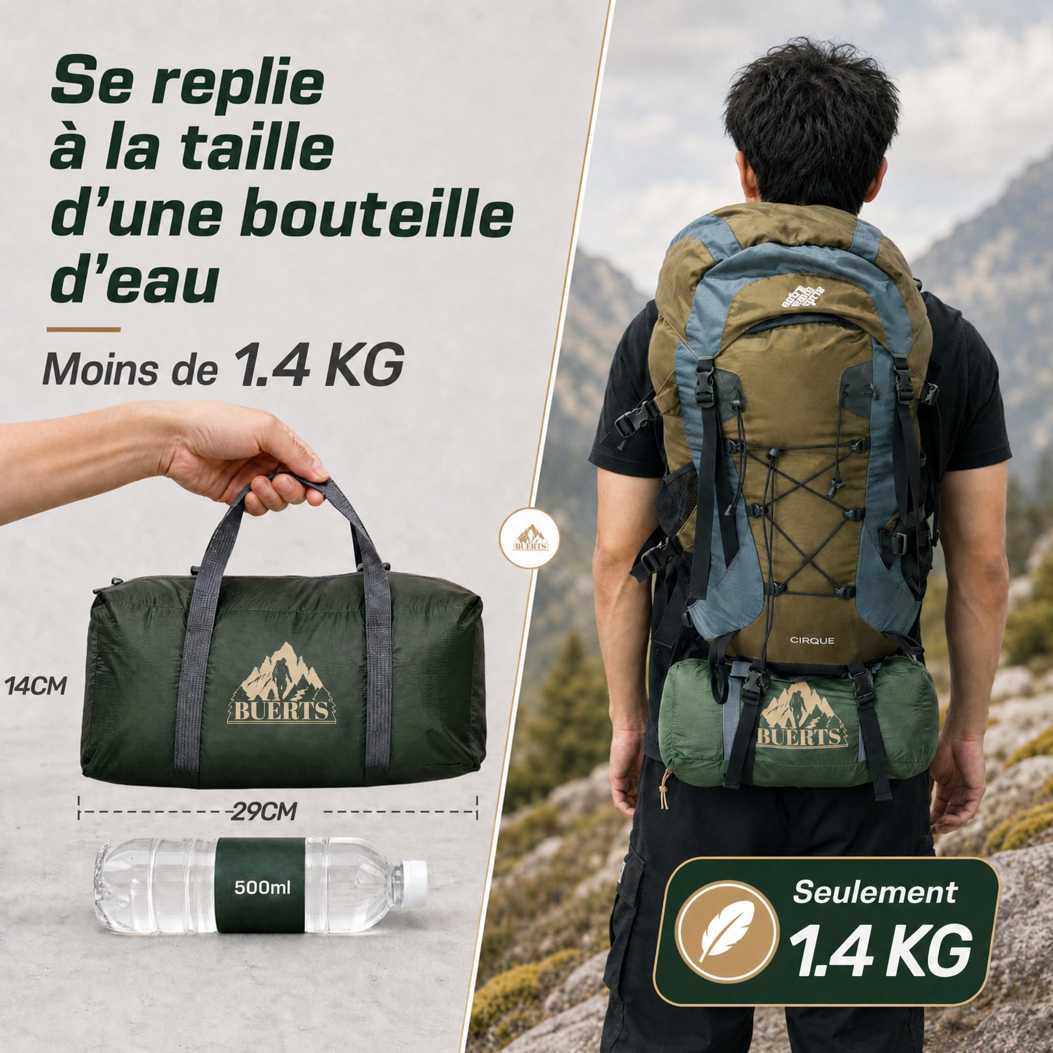 Tente de Camping ultralégère 1/2 Personne, Trekking imperméable 3 Saisons, pour Alpinisme et randonnée (bâton Non Inclus) (2 Personnes-Beige)