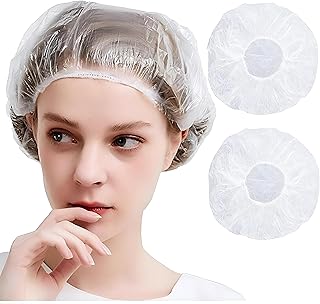 قبعة استحمام لصالونات التجميل - غطاء بلاستيكي كبير شفاف مقاوم للماء للعناية بالشعر والمنتجعات الصحية والفندق والتجميل والسفر والاستخدام مرة واحدة (100 قطعة)