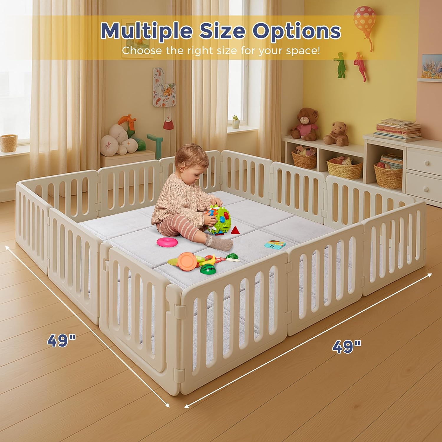 MAXYOYO 1.2" Thick Baby Play Mat for Floor, Foldable Playpen Mat, Tummy Time Foam Mat Ultra Soft Support, Padded Carpet with Non-Slip Backing for Infant,Kids and Toddler Crawling, Grey