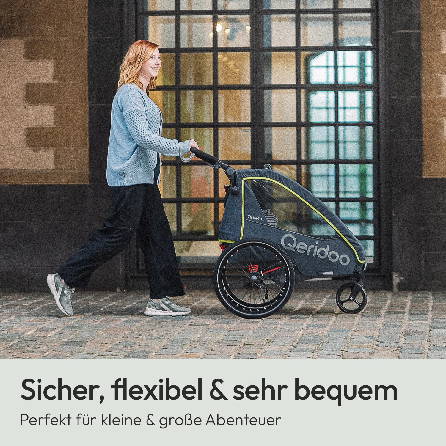 Qeridoo QUPA 1 | Fahrradanhänger 1 Kind | Kinder Fahrradanhänger Mit Blattfederung & Handparkbremse | Jogger Kinderwagen | Kinderfahrradanhänger