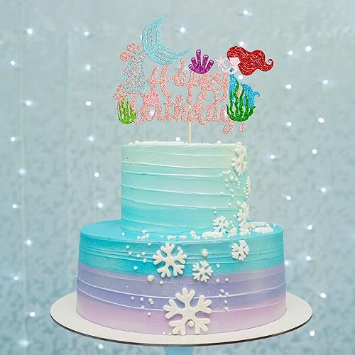 Miniatura 6 de Gyufise 1 pieza de decoración de pastel de sirena con purpurina para pastel de sirena, conchas marinas, cola de sirena de coral, decoración de