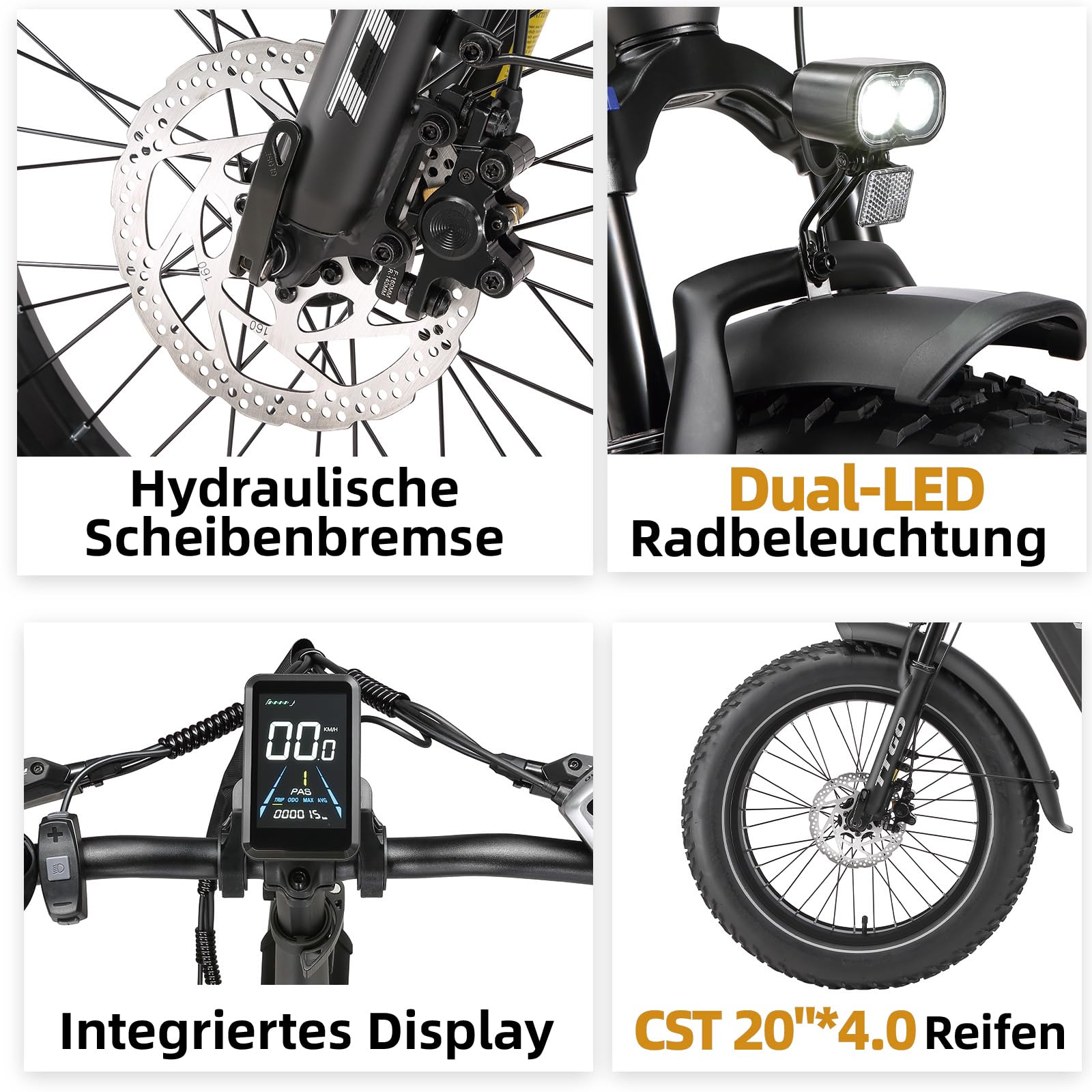 ttgo F6 Boost E Bike Klapprad, 20 * 4.0 Zoll Fat Tire Elektrofahrrad Herren Damen mit 250W Motor, 70Nm Drehmoment, 48V 18AH Akku, bis 140 km Reichweite, 7-Gang Getriebe mit LCD-Display
