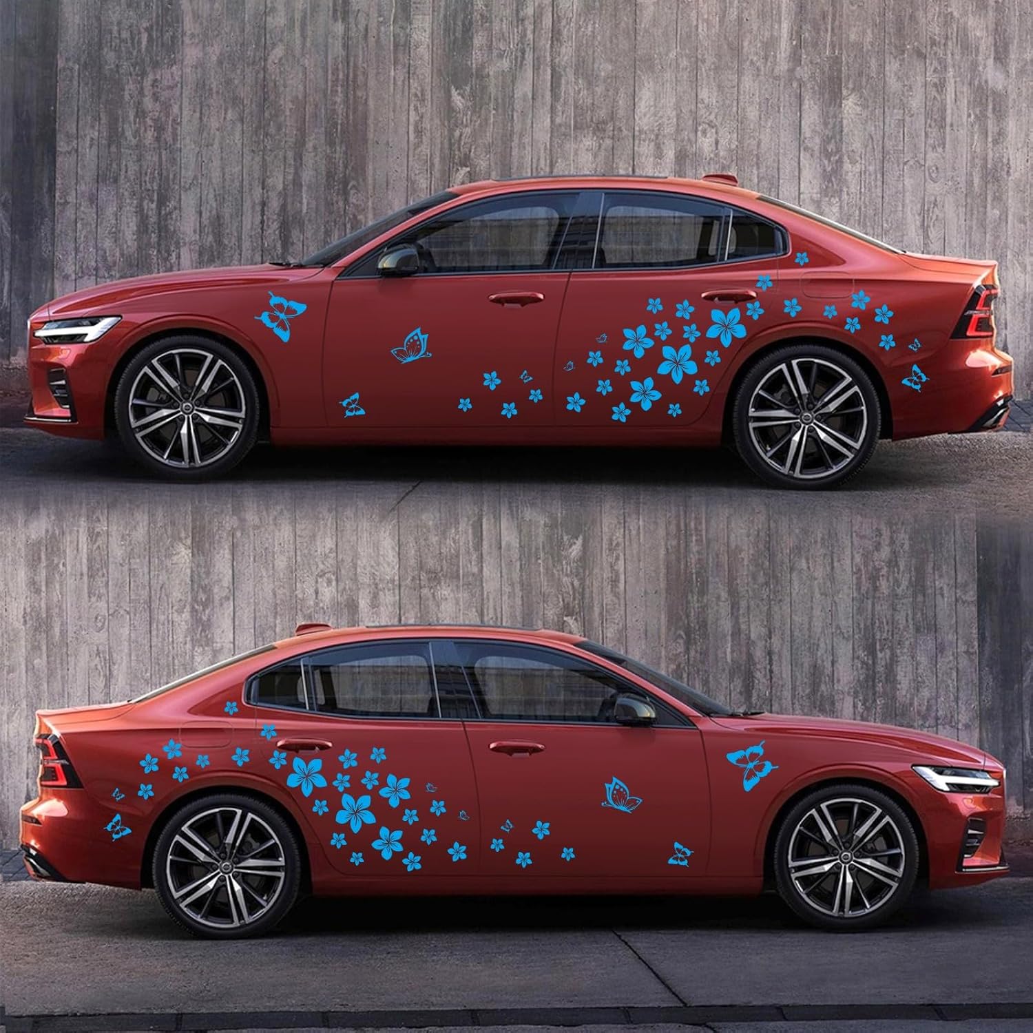 Butterfly with Flower Graphics Car Sticker Car Body Sticker DIY Mini Flower Self-Adhesive Car Door Hood Vinyl Decals Accessory for Car SUV Truck Notebook Window(74PCS) (Blue) image 5
