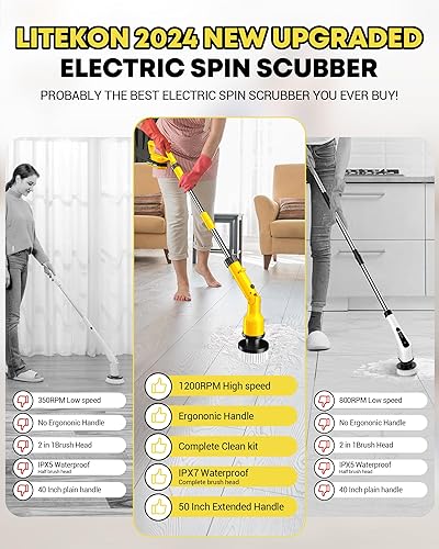 Miniatura 5 de Limpiador eléctrico giratorio con batería de larga duración de 3 horas, cepillo de limpieza inalámbrico de alta potencia de 1000 W1200 RPM con mango