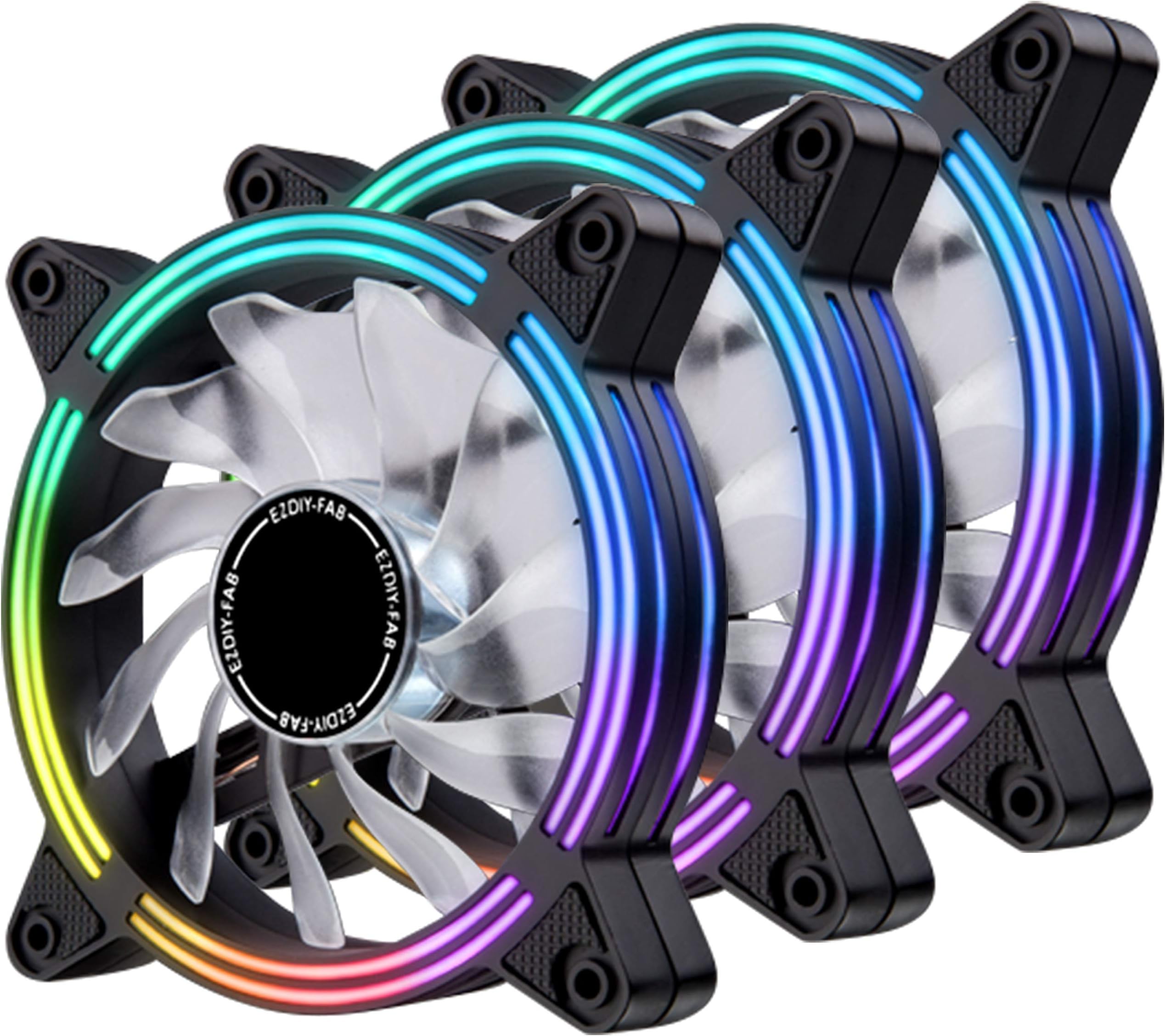 EZDIY-FAB 120mm Case Fan With Auto Rainbow LED Streamer Effect,Dual-Frame LED Case Fan for PC Cases, High Airflow Quiet,CPU Coolers, and Radiators,3-Pin-3-Pack