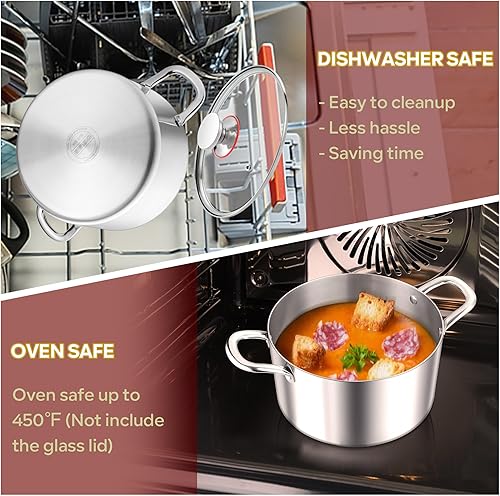 Miniatura 7 de E-far Olla de 8 cuartos de galón con tapa, olla de acero inoxidable de tres capas 1810 para estufas de gas de cerámica de inducción, olla de cocina