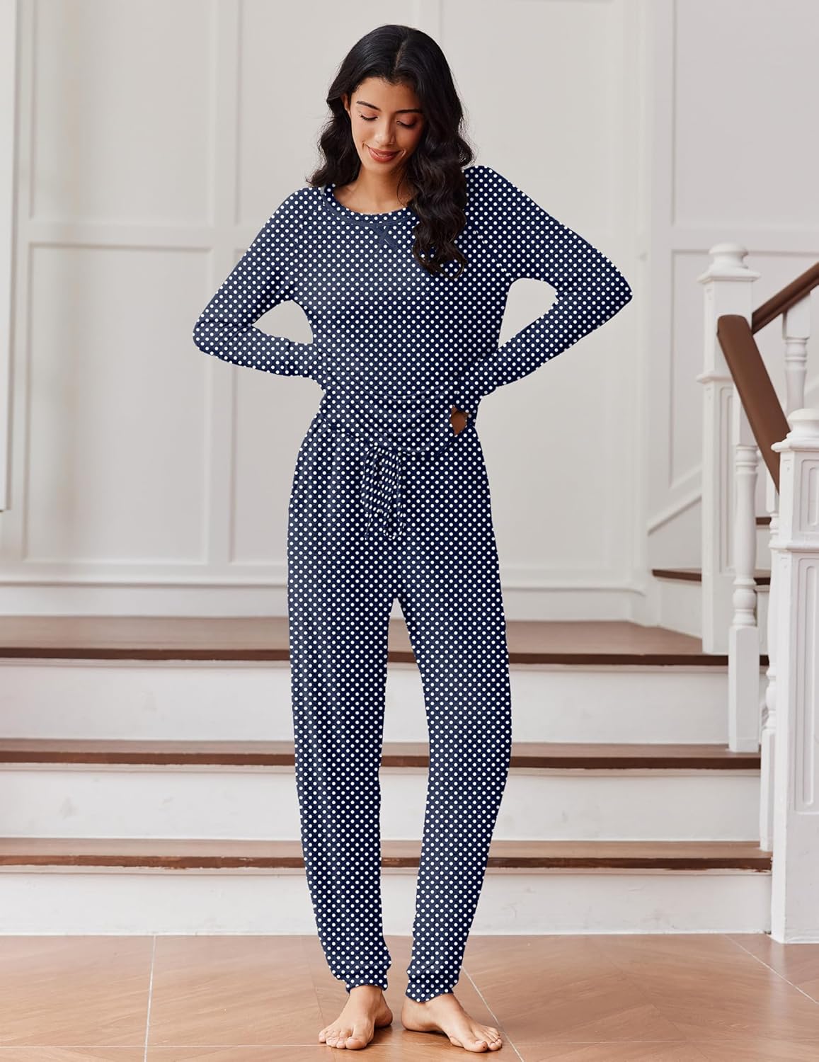 Ekouaer Womens Pajamas Set Long Sleeve Loungewear Soft Lounge Set Joggers with Pockets - Image 2