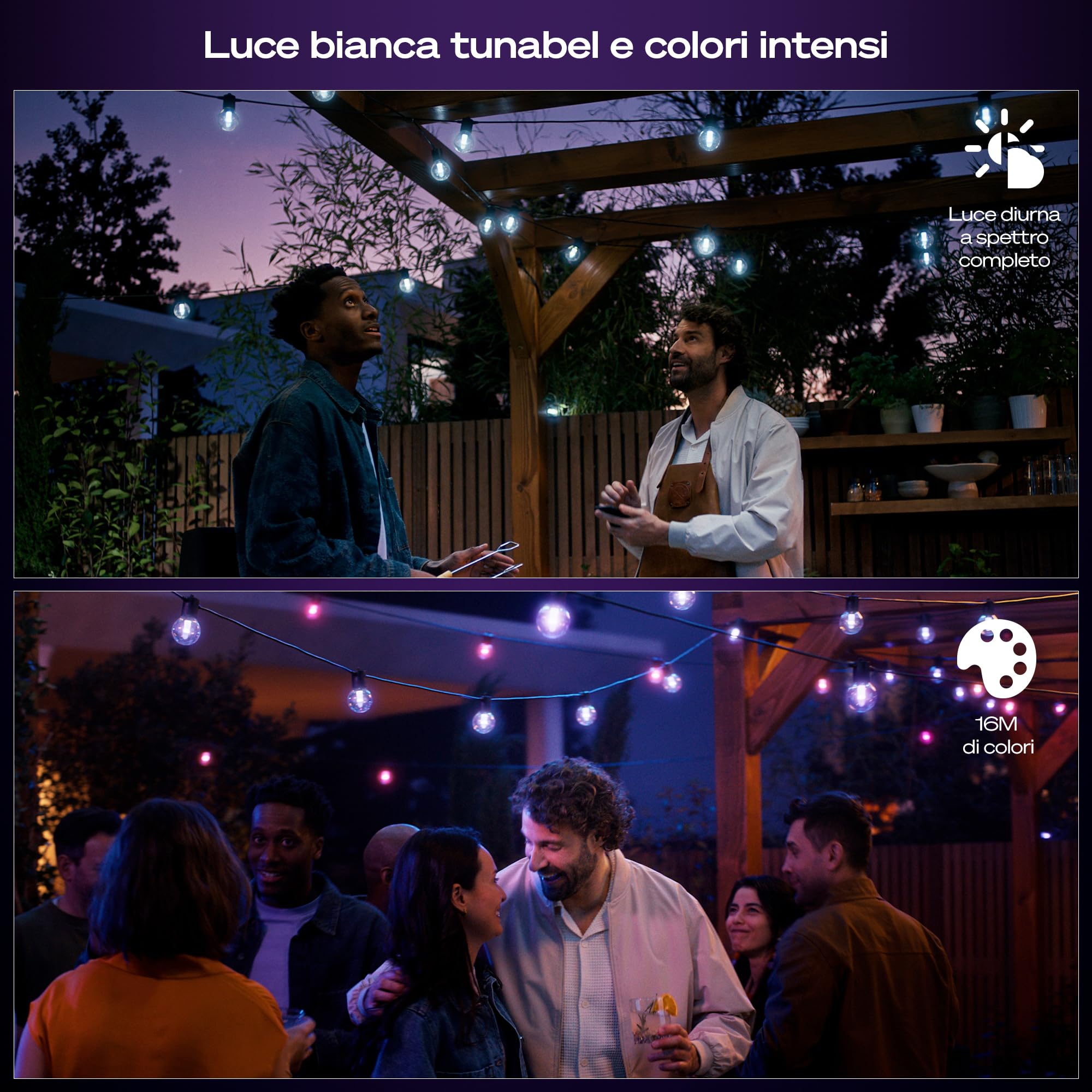 Philips Hue Strisce led dimmerabili a globo Festavia, Led da esterni con intensità regolabile, 10 luci decorative esterno con controllo da app Hue, compatibile con Alexa, Google Assistant e Apple Home
