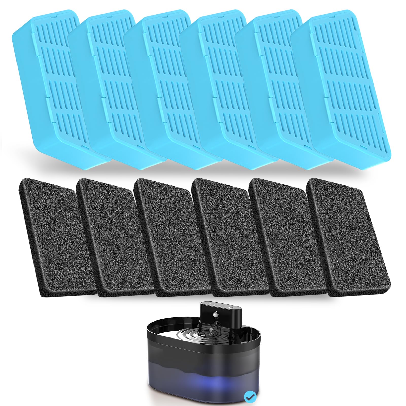 PEKTACO Replacement Cat Water Fountain Filters, 2.2L/74oz Automatic Pet Water Fountain Replacement Filters and Sponges(6 Pack)