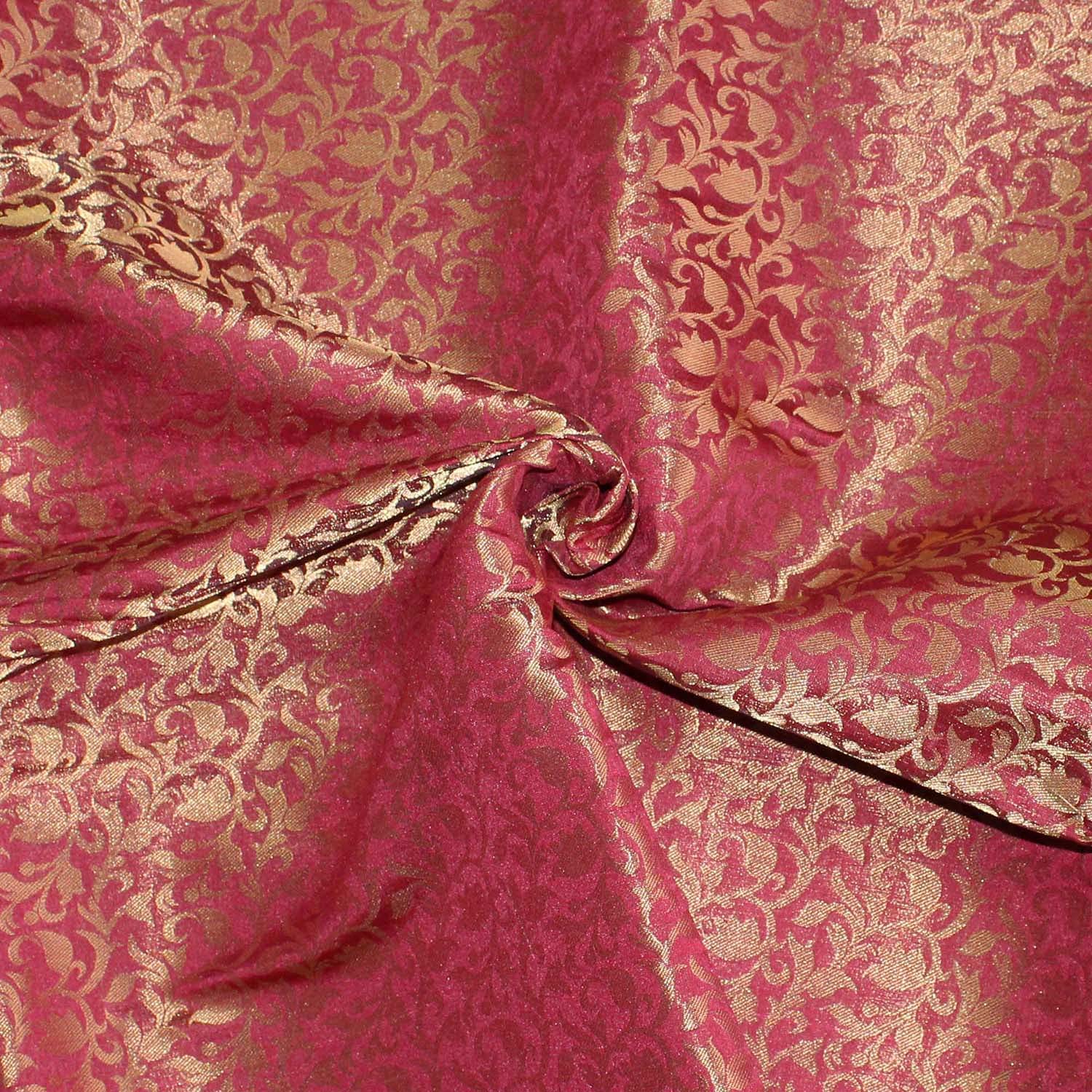 CraftyArtMaroon Brocade Art Silk Fabric by The Yard for Home Decor Cushion Cover Favor Bag Wedding Lehenga Blouse Fabric, Width is 44 in inches (Approx)