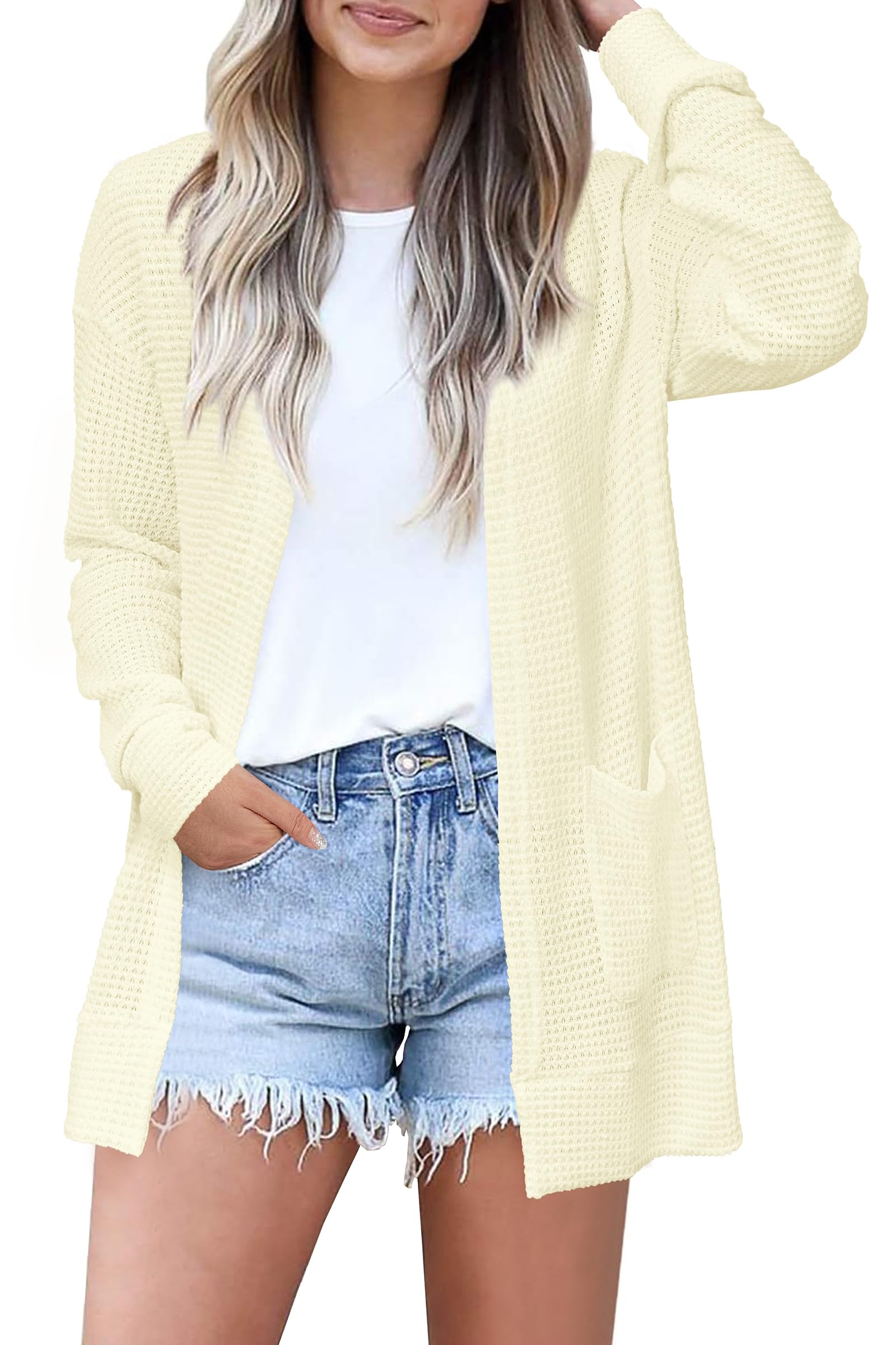 STYLEWORD Women's Fashion Cardigan Sweater Lightweight Open Front Long Casual Beach Kimonos Outfits with Pockets